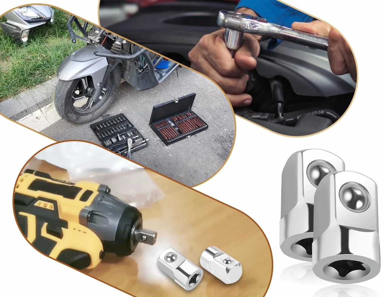 2 adaptery do kluczy nasadowych 1/4 na 1/2 cala, ze stopu metalu, z grzechotką 1/4 cala, do naprawy samochodu, montażu mechanicznego (srebrny)