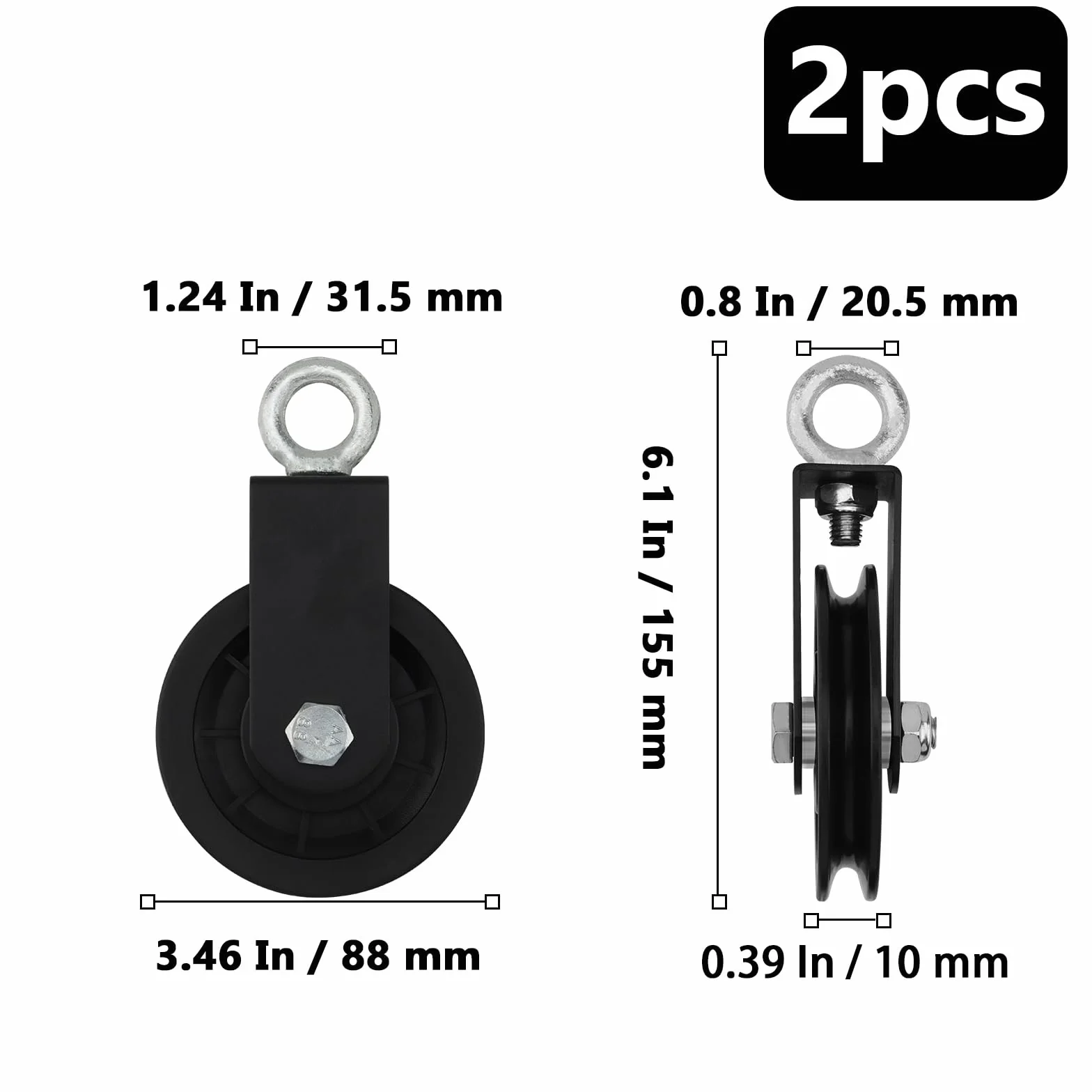 2 sztuki rolki linowe z uchwytem mocuj?cym w kszta?cie litery U, 155 mm, kabel 360°, rolka zwrotna z karabi?czykiem do akcesoriów do hu?tawek, linki do prania, podci?gania, dr??ek do