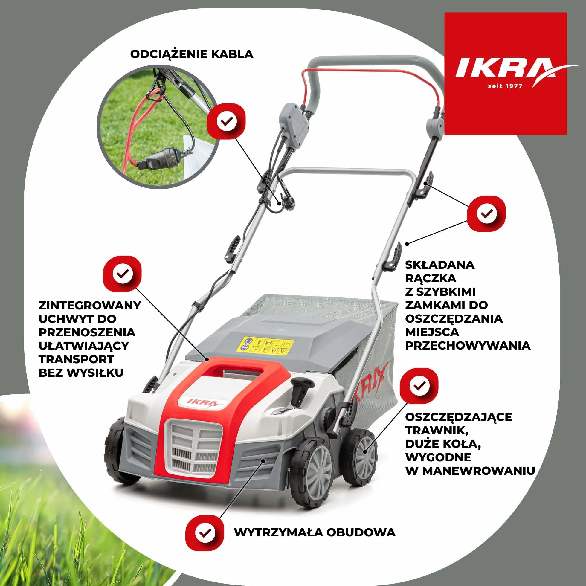 IKRA Aerator i Wertykulator elektryczny IEVL 2000, worek wychwytujący 55 l, szerokość robocza 40 cm, moc 2000 W