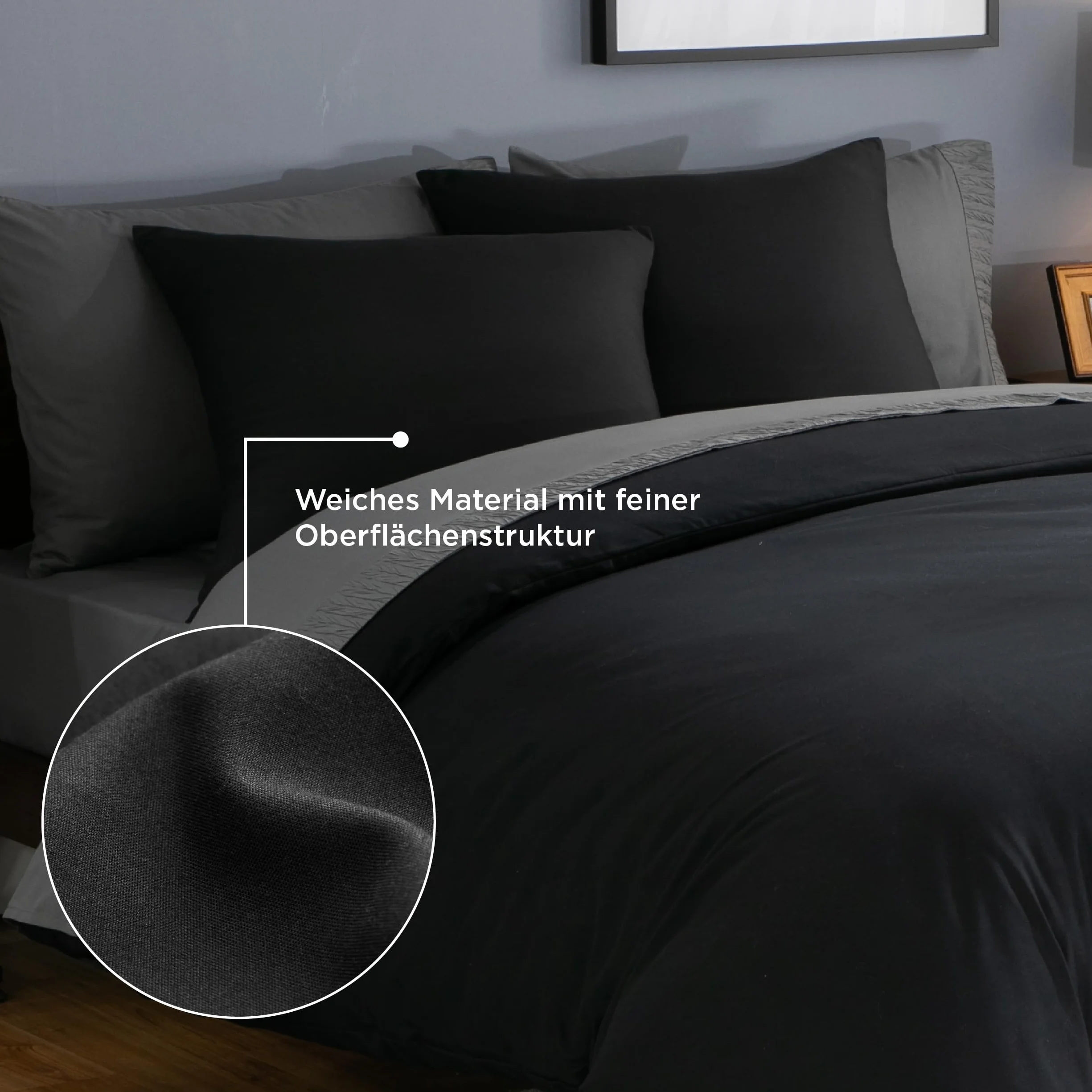 BEDSURE Pościel 200 x 200 cm, 3-częściowa, czarna, 1 poszwa na kołdrę 200 x 200 cm + 2 poszewki na poduszki 80 x 80 cm, ÖKO-TEX, zestaw pościeli z mikrofibry poliestrowej, z zamkiem błyskawicznym