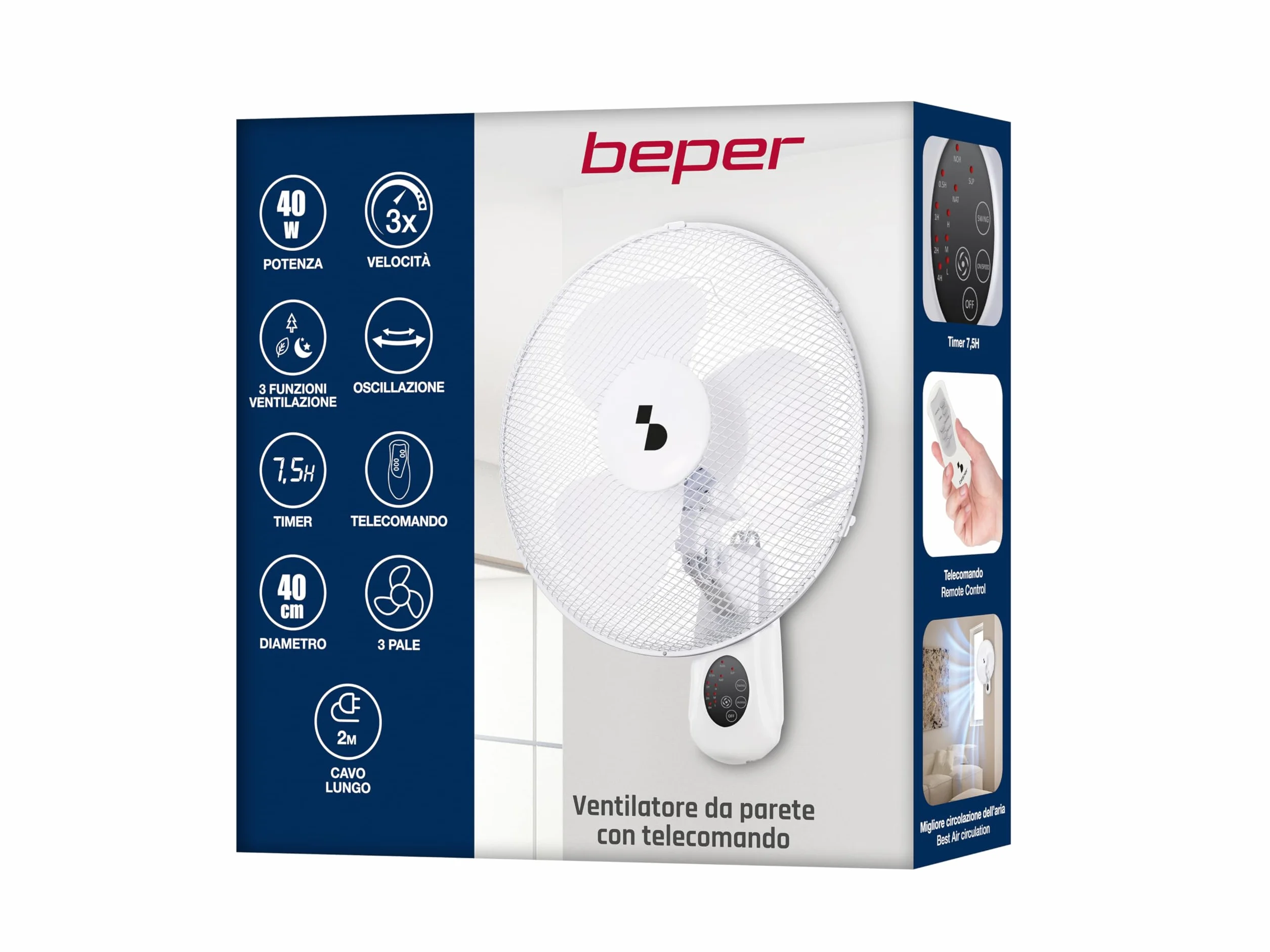 Beper P206Ven600 Wentylator Ścienny 40W 40V Biały