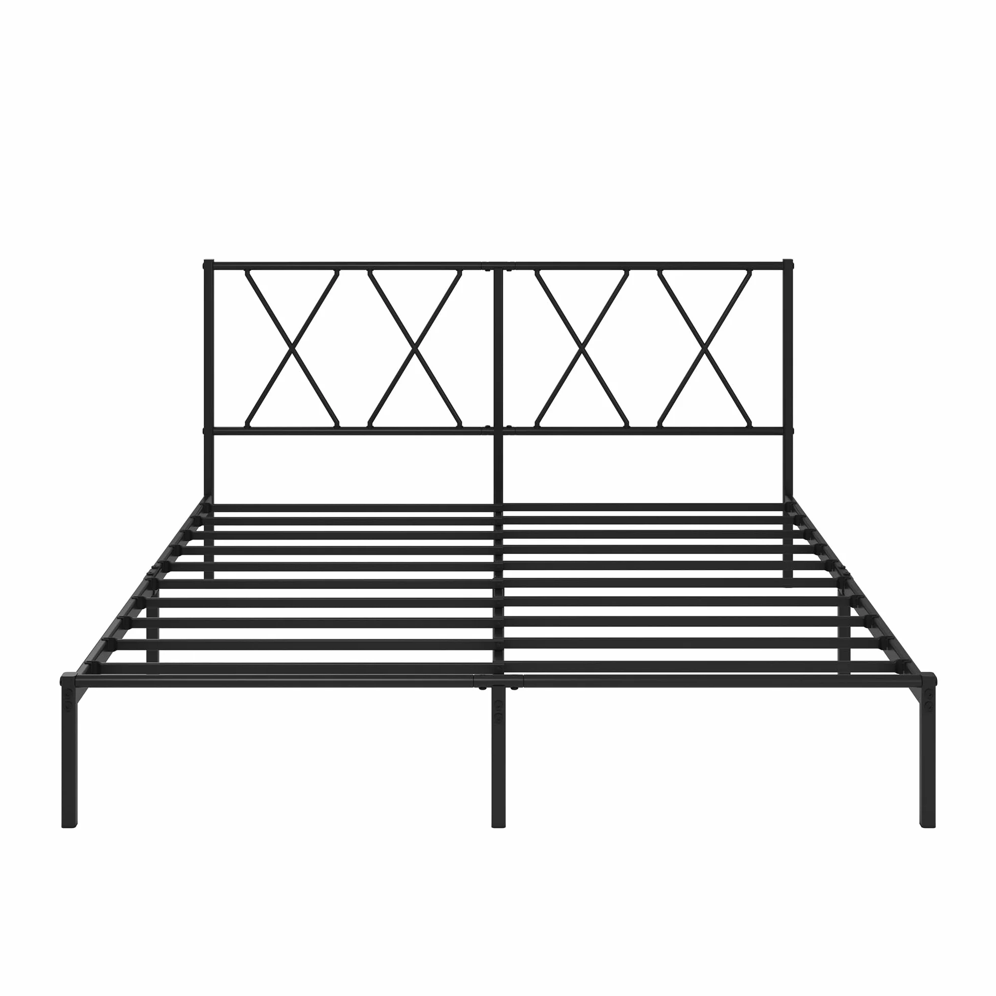 Zinus Elias Łóżko 140 x 200 cm – 30 cm wysokości – metalowa rama łóżka z zagłówkiem – metalowe łóżko ze stelażem – nie wymaga łóżka kontynentalnego, wolna przestrzeń pod łóżkiem, kolor czarny