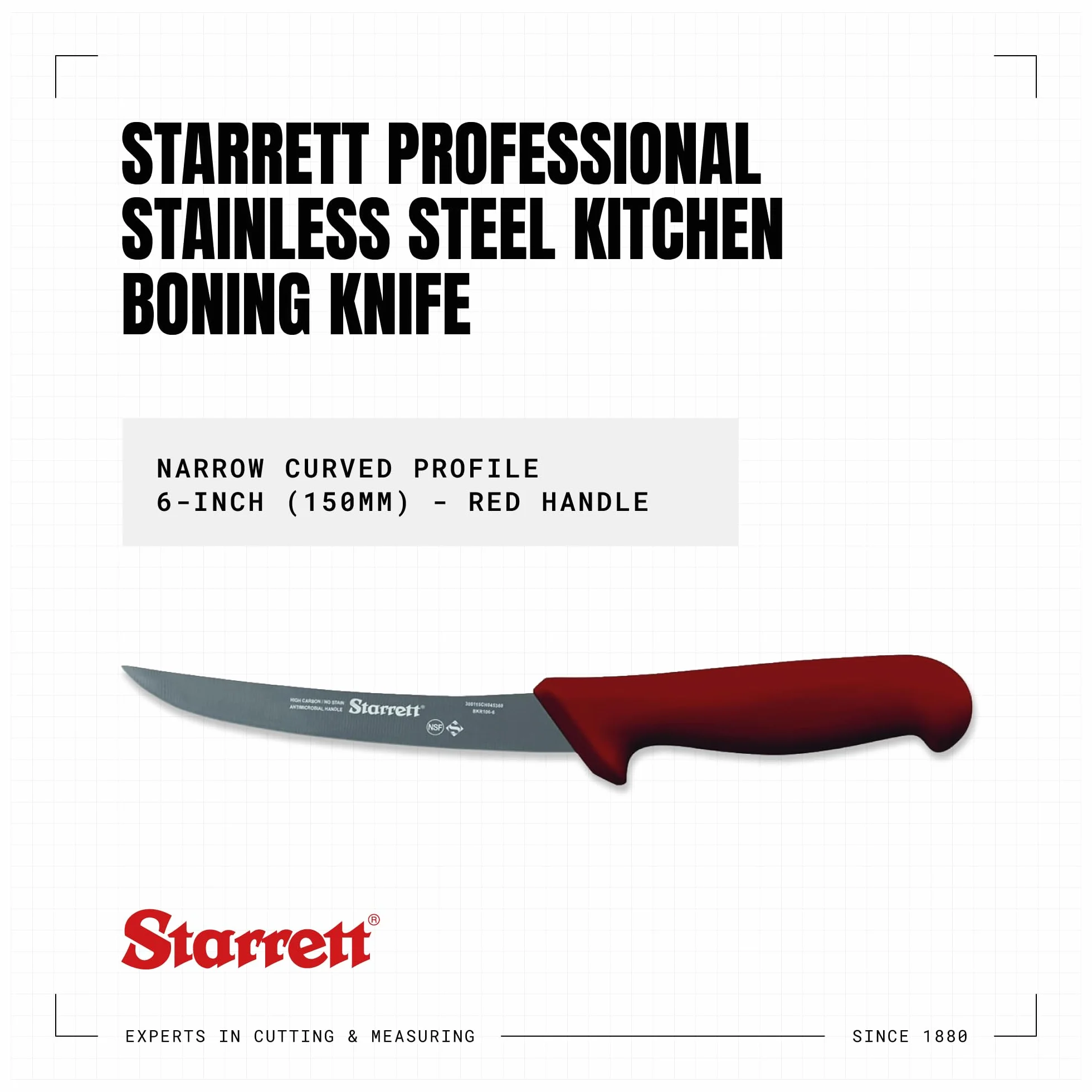 Starrett Nóż do kości wąski zakrzywiony 6" (150 mm) czerwony uchwyt BKR106-6