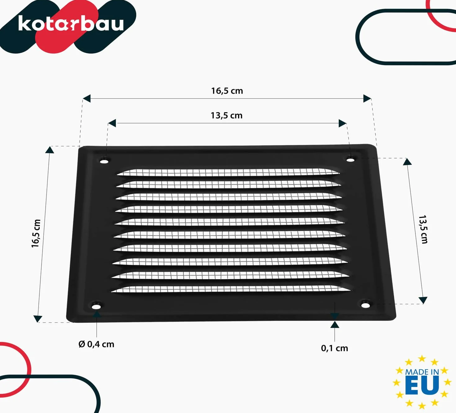 KOTARBAU® Kratka Wentylacyjna - 165 X 165 MM - Wentylacja z Siatką - Stal - Metalowa - Czarna