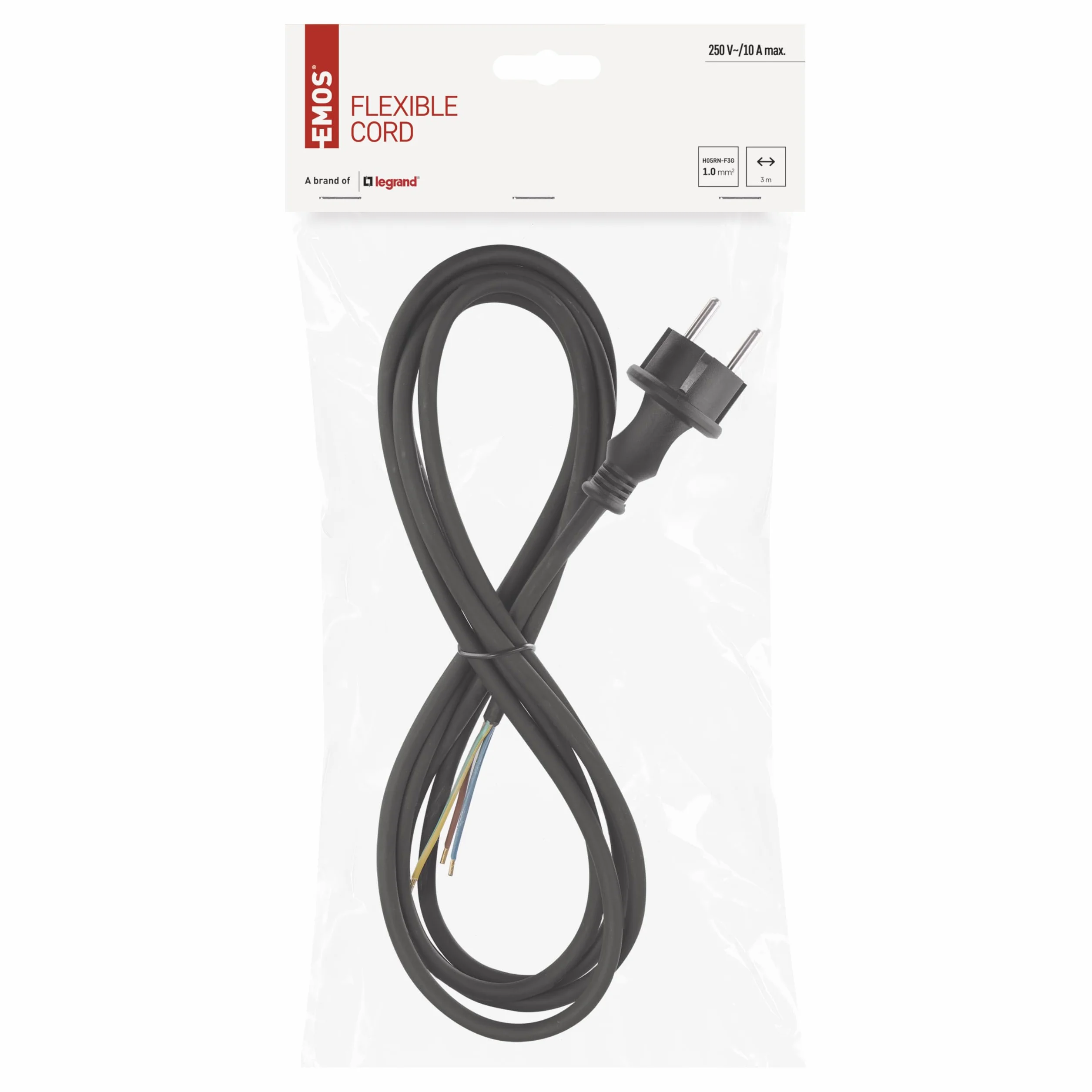 EMOS Gumowy przewód przyłączeniowy 3 m, kabel zasilający, kabel przyłączeniowy do średniego obciążenia mechanicznego, kabel połączeniowy Schuko, 3 x 1,0 mm2, guma H05RN-F/neopren, czarny