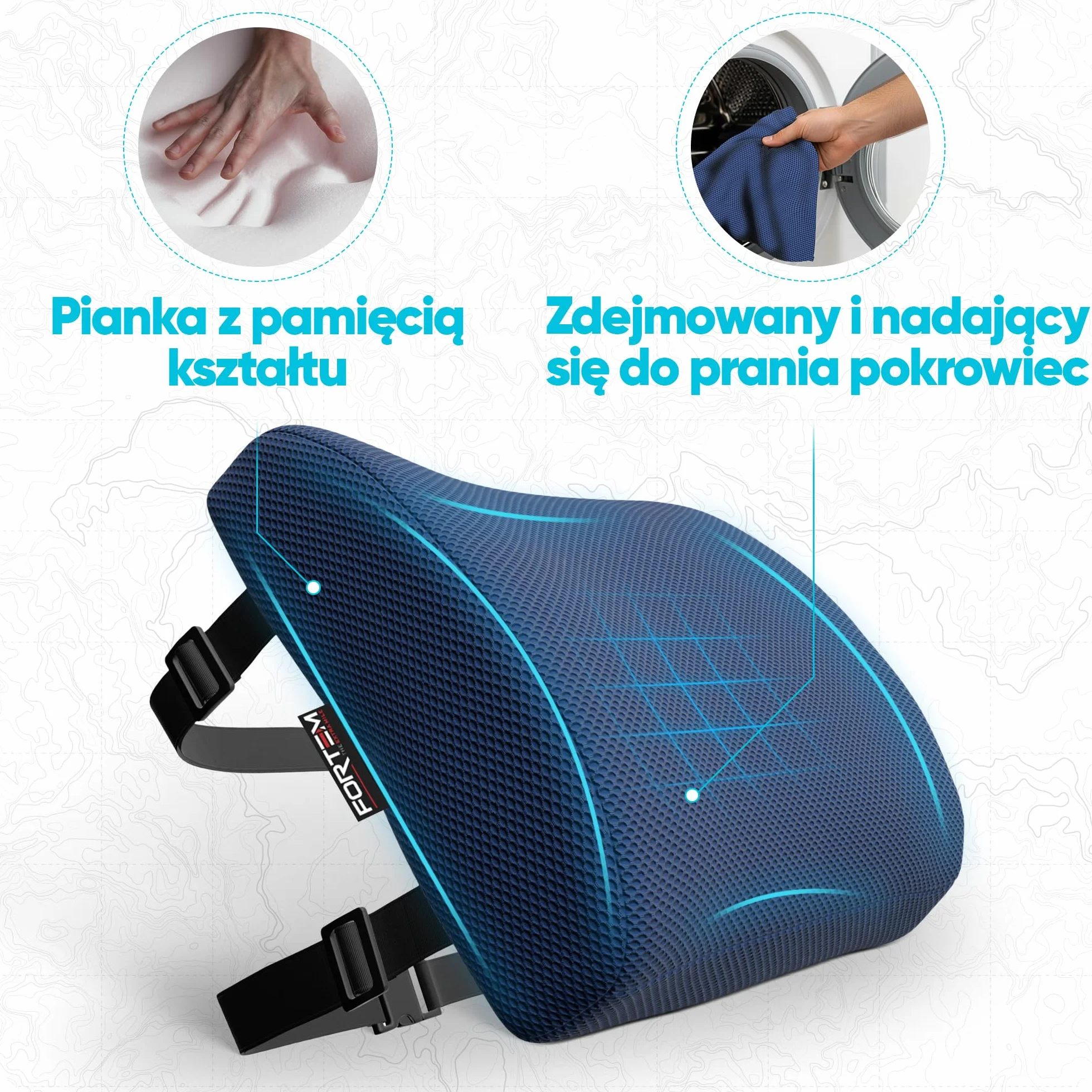 FORTEM Poduszka Lędźwiowa, Nakładka na Fotel Samochodowy, Poduszka Ortopedyczna na Krzesło, Nakładka na Krzesło Biurowe, Nakładka na Fotel z Pianki Termoelastycznej, Pokrowiec z Możliwością Prania