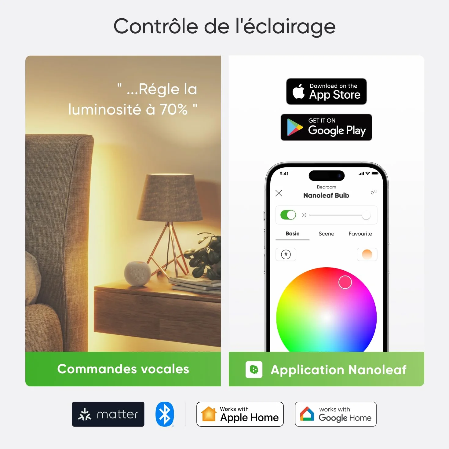 Nanoleaf Matter Essentials żarówki WLAN E27, 4 inteligentne lampy LED RGBW – 16 mln kolorów, indywidualne harmonogramy, sterowanie za pomocą aplikacji i głosu (kompatybilne z Alexa, Apple i Google