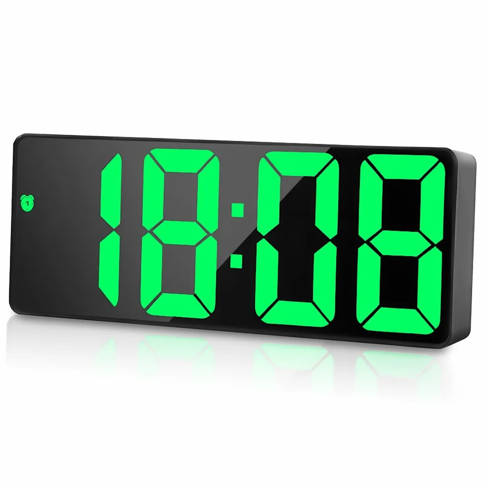 flintronic Cyfrowy budzik, cyfrowy budzik LED z dużymi cyframi, zegar stołowy z wyświetlaczem temperatury i alarmami, cyfrowy zegar zasilany przez USB, budzik nocny z funkcją drzemki/regulowanym