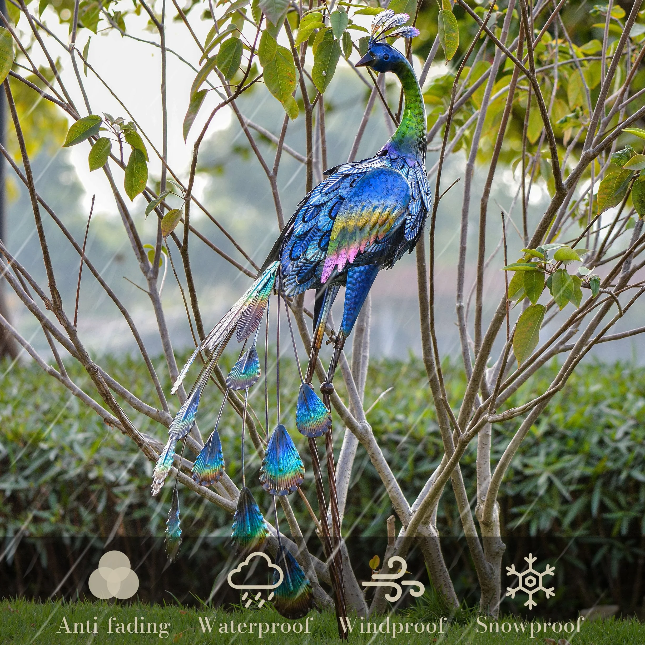 TERESA’S COLLECTIONS 35-Calowy Ornament Ogrodowy, Metalowe Rzeźby Ogrodowe Peacock Decor, Wewnętrzna Rzeźba Ogrodowa Stojąca na Zewnątrz na Wiosenne Letnie Dekoracje
