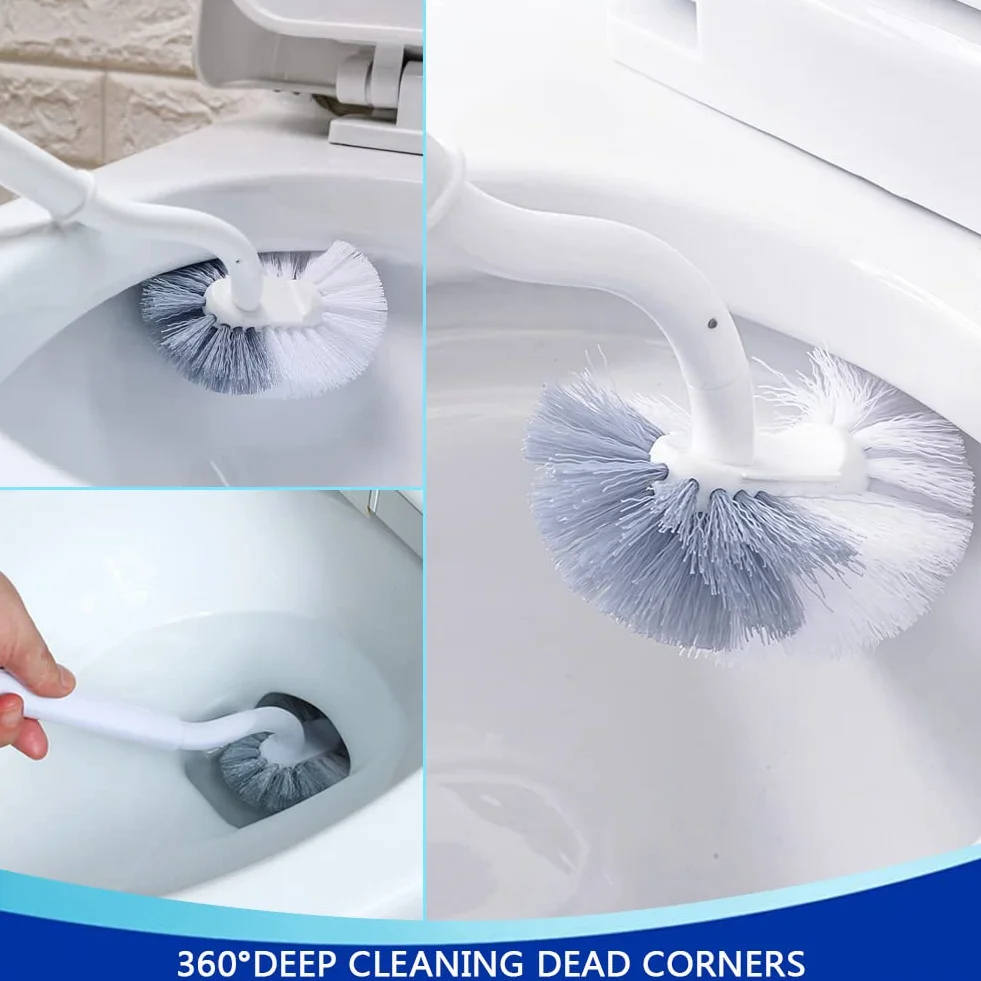 EINESIN 2 zestawy ulepszonej szczotki do toalety, plastikowa szczotka toaletowa z mocnym włosiem, wąska, kompaktowa szczotka do muszli klozetowej, wytrzymała, głębokie czyszczenie, biała