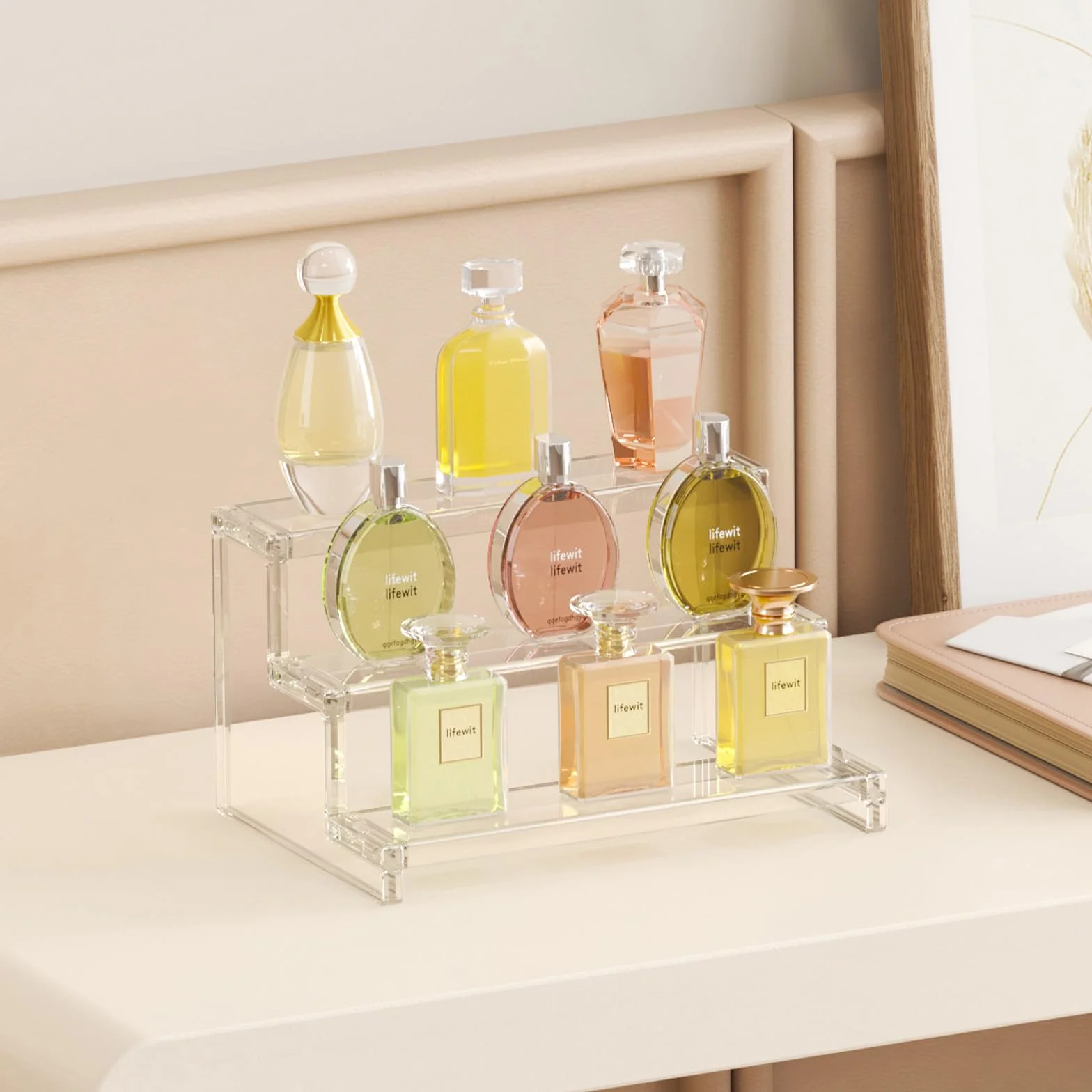 Lifewit 3 Tier Clear Display Risers Stand, 22,8 cm Plastikowe Risers do Wyświetlania, Plastikowe Organizatory do Figurek/Cupcake/Perfumy, Stojak Wyświetlania Biurkowego Dekoracji, 2 Opakowanie