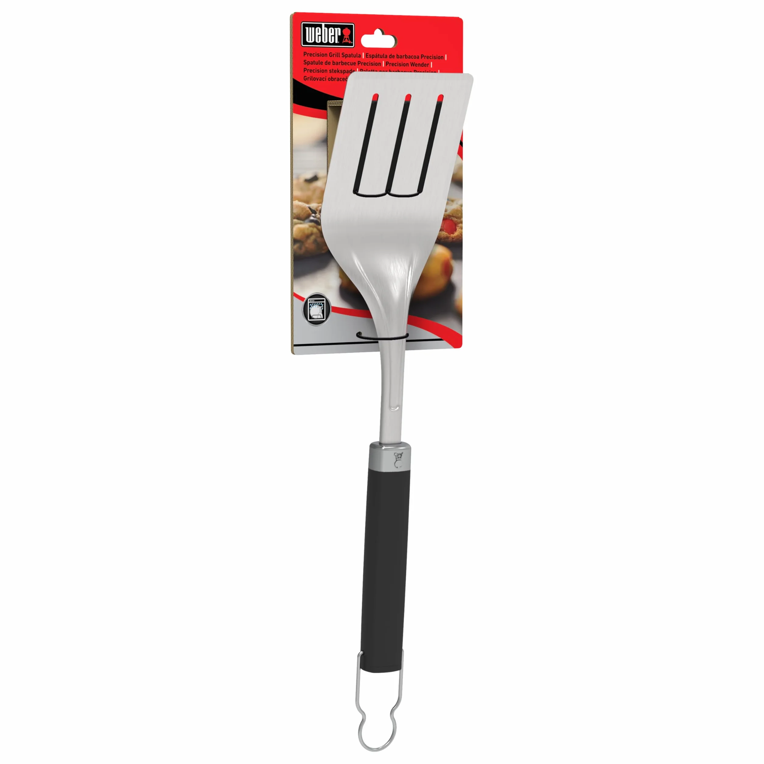 Weber Premium Łopatka (46cm), wykonana ze Stali Nierdzewnej, z Antypoślizgową Wygodną Rączką, Zagiętą Rączką, Nadaje się do Mycia w Zmywarce - Czarny / Srebrny (6761)