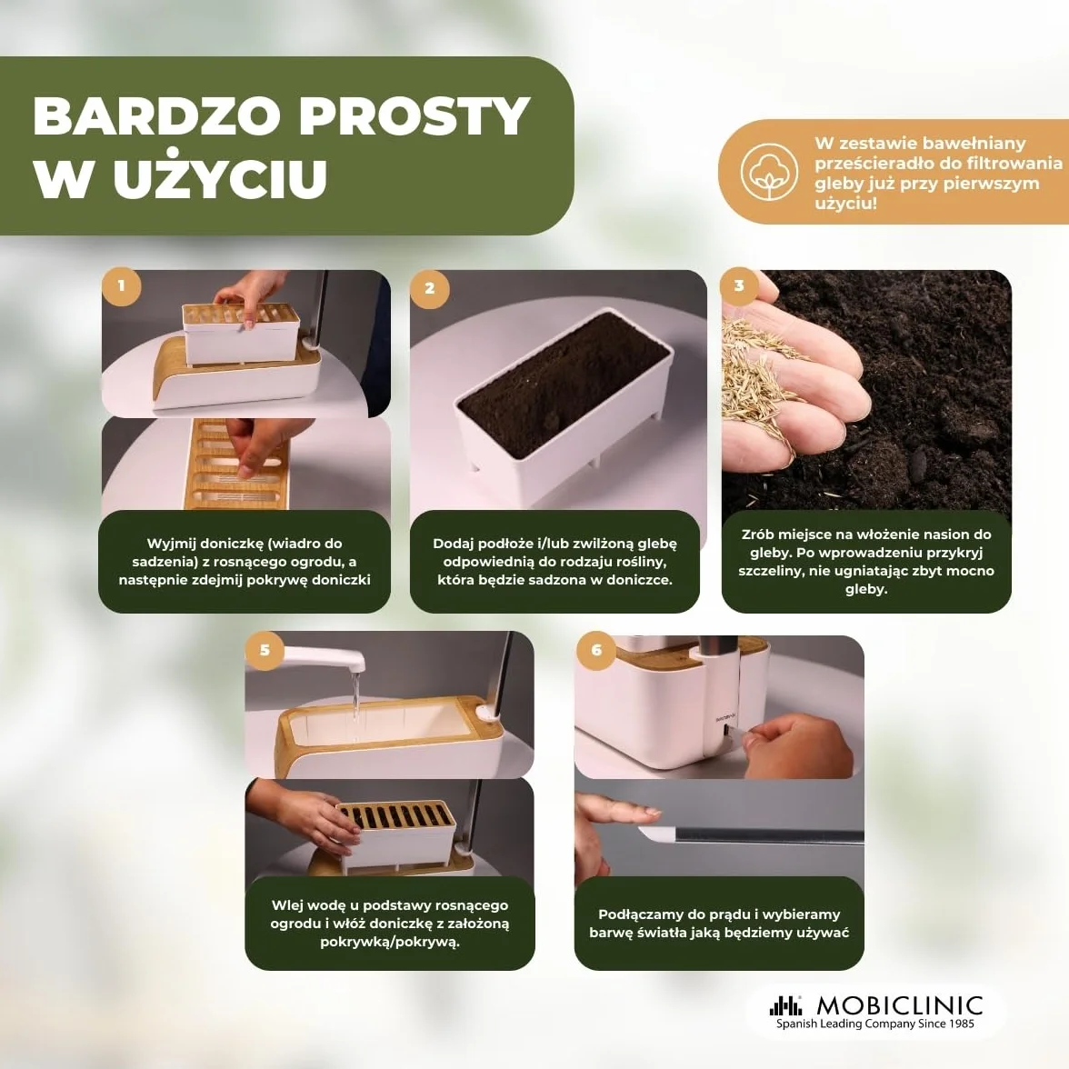 Mobiclinic®, Hydroponiczny system uprawy, Mini-grow, Światł do regulowana wysokość i kąt, Timer wody przypomnienie, Zestaw kiełkowania roślin, Automatyczna dioda led, 4, 5 w