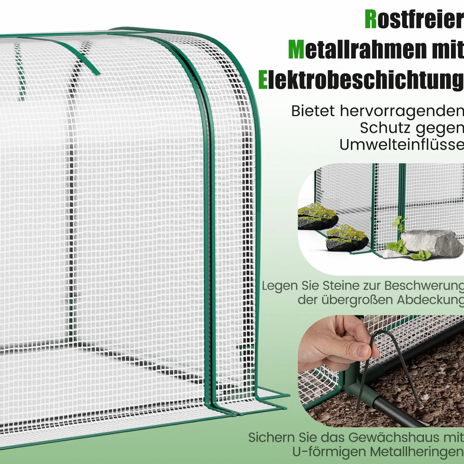 COSTWAY Mini szklarnia 2 w 1, osłona PE na podwyższoną grządkę, zwijane drzwi z zamkiem błyskawicznym, metalowa rama, odporna na warunki atmosferyczne, dla balkonu