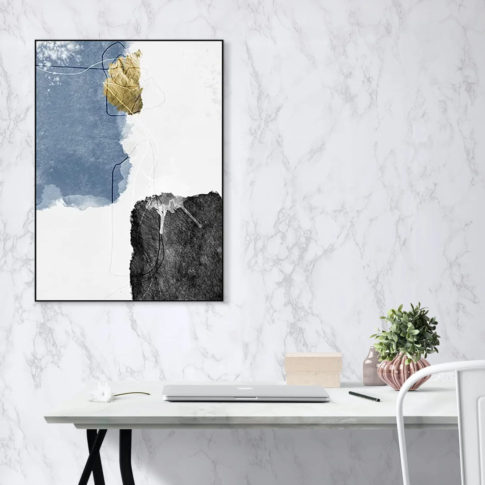 Hode Papier samoprzylepny do mebli marmurowych 30 cm X 200 cm, szary, biały, samoprzylepny, samoprzylepny, folia samoprzylepna do blatów kuchennych łazienki