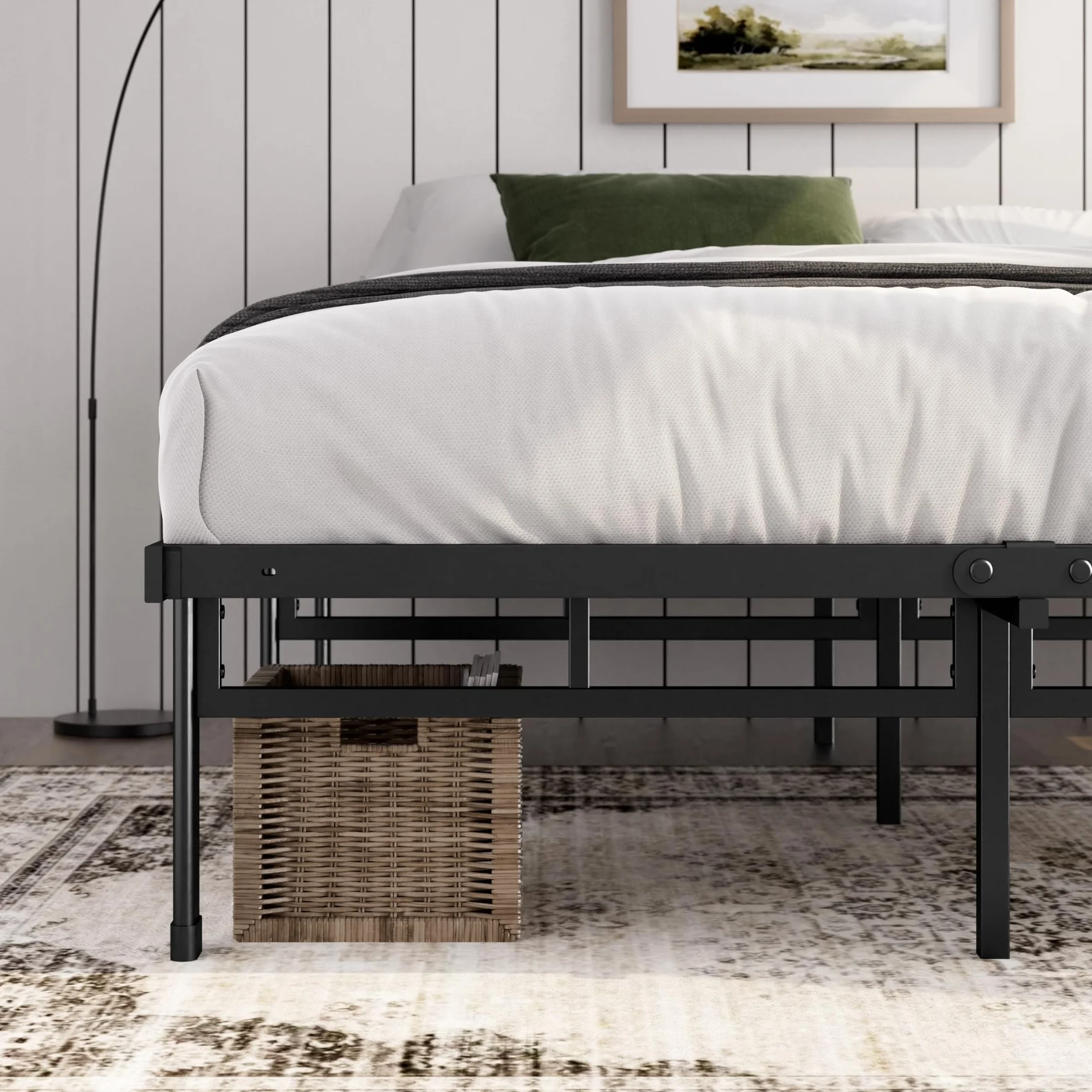 Zinus Justin łóżko 90 x 200 cm – wysokość 36 cm z miejscem do przechowywania pod łóżkiem – metalowa platforma – czarne