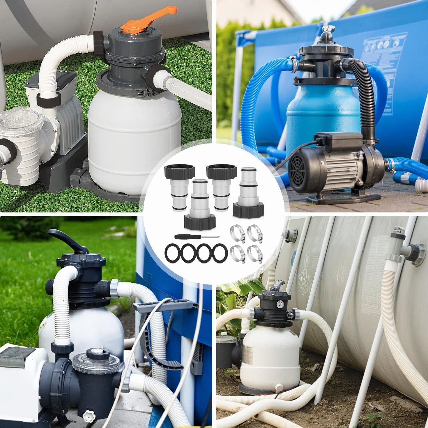 Adapter węża basenowego 4PCS, adapter do basenu Intex, zestaw adaptera węża basenowego, adapter węża do pompy, złącze do węża basenowego Ø 32 i 38 mm, adapter węża basenowego