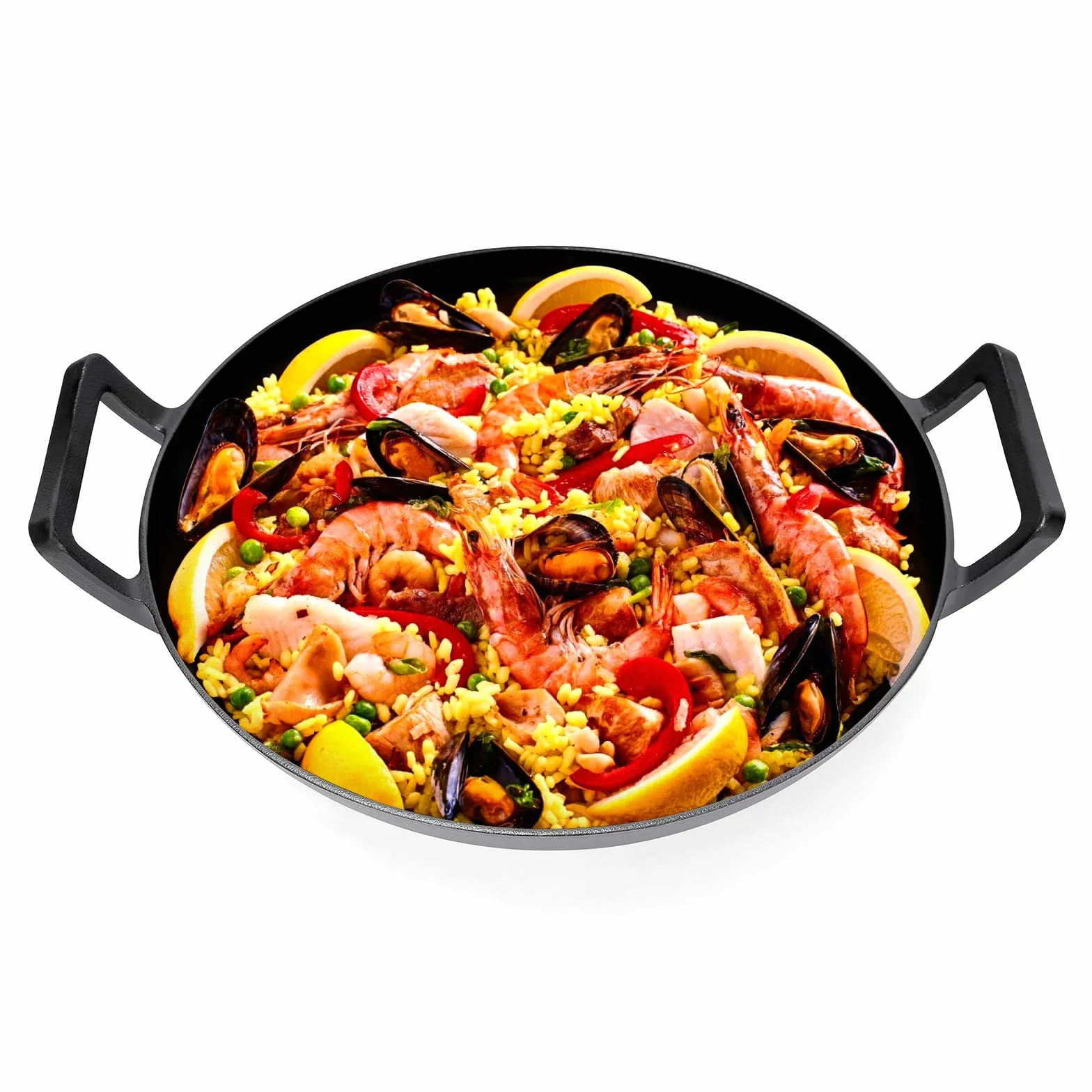 GFTIME Żeliwny wok Ø 36 cm, do grilla gazowego, do kuchenek indukcyjnych, ogniowych, żeliwnych patelni wok do Weber Spirit, Genesis Gourment, do grilla 57 cm