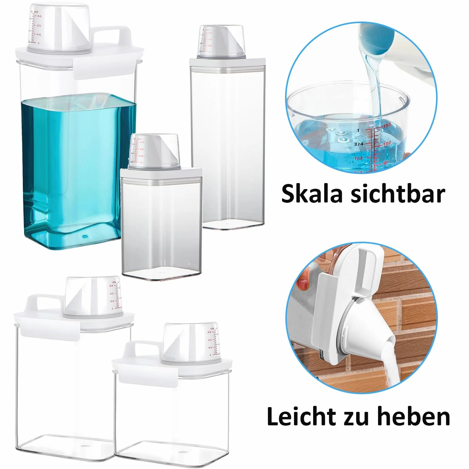Przechowywanie środków piorących, 2 sztuki, 2300 ml, uniwersalne pudełko na środki piorące, przezroczyste pudełko do przechowywania proszku do prania, z miarką, do pralni, łazienki