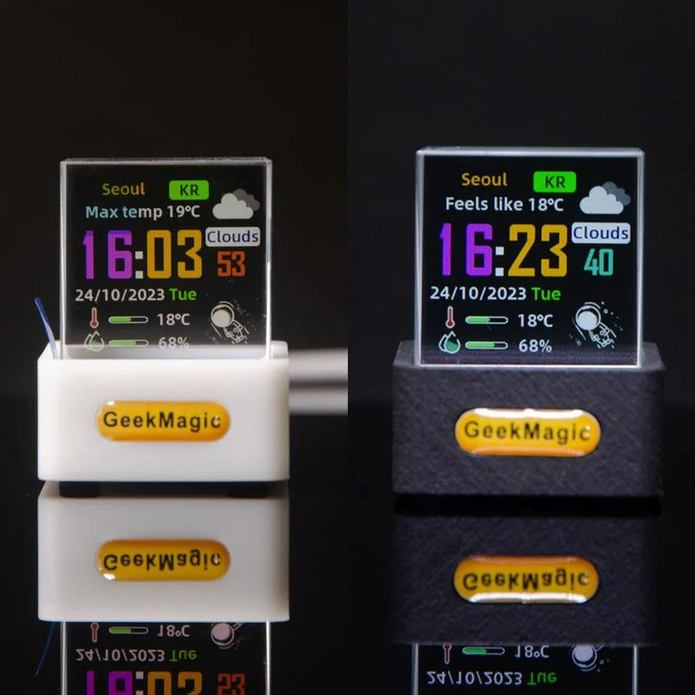 GeekMagic Mini wyświetlacz 3D z hologramem elektroniczny, kryształowy zegar WiFi, wyświetlacz kostki, konfigurowalny, pogoda w czasie rzeczywistym, zapasy, stawka, bitcoin