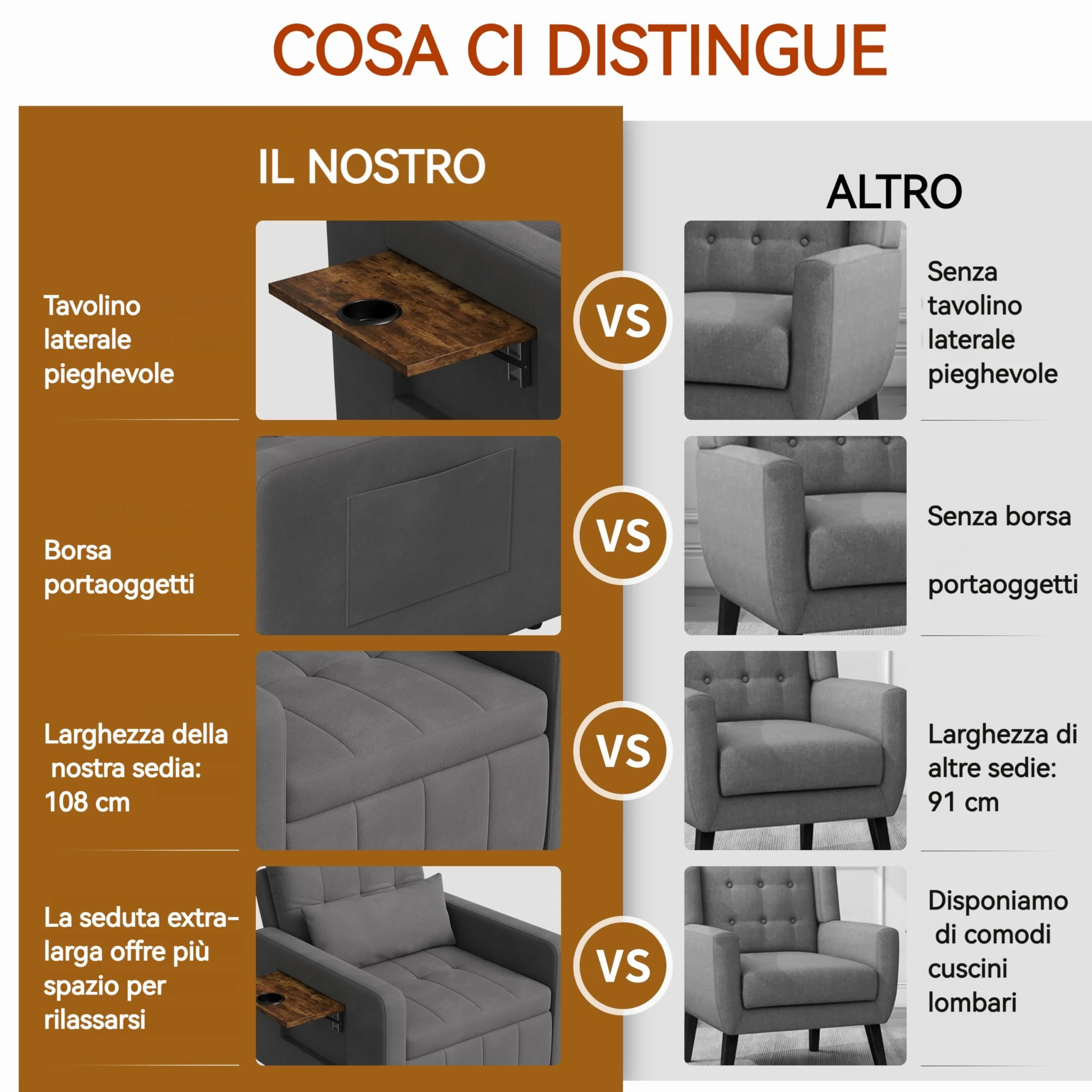 Fotel do spania 3 w 1, konwertowalne krzesło do spania z funkcją łóżka, rozkładana sofa ze składanymi stolikami do herbaty, pojedyncza sofa do spania, regulowany fotel z poduszką (szary, 190 x 108 x