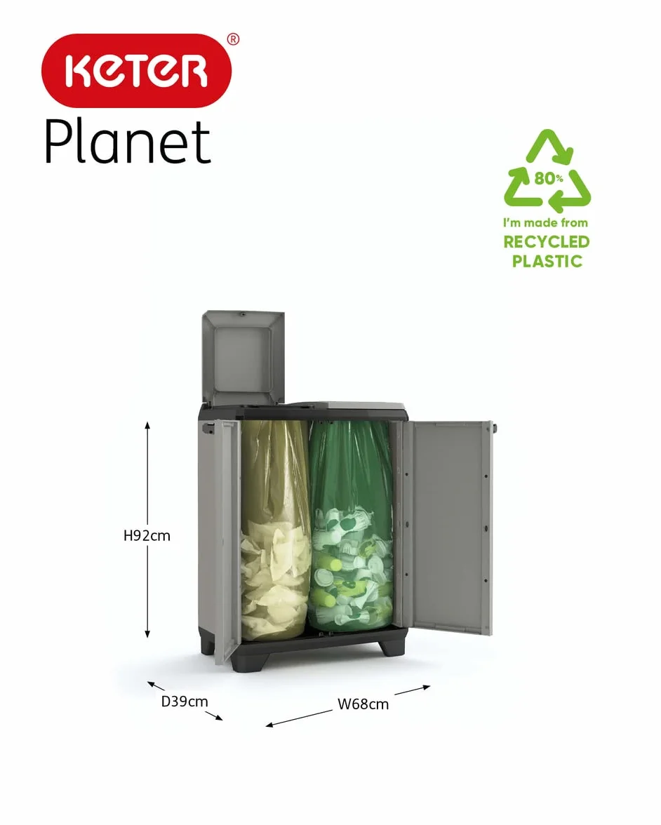 Keter Planet kosz na śmieci – tworzywo sztuczne z recyklingu, szary/czarny, 680 x 390 x 920 mm, polipropylen, rozmiar L