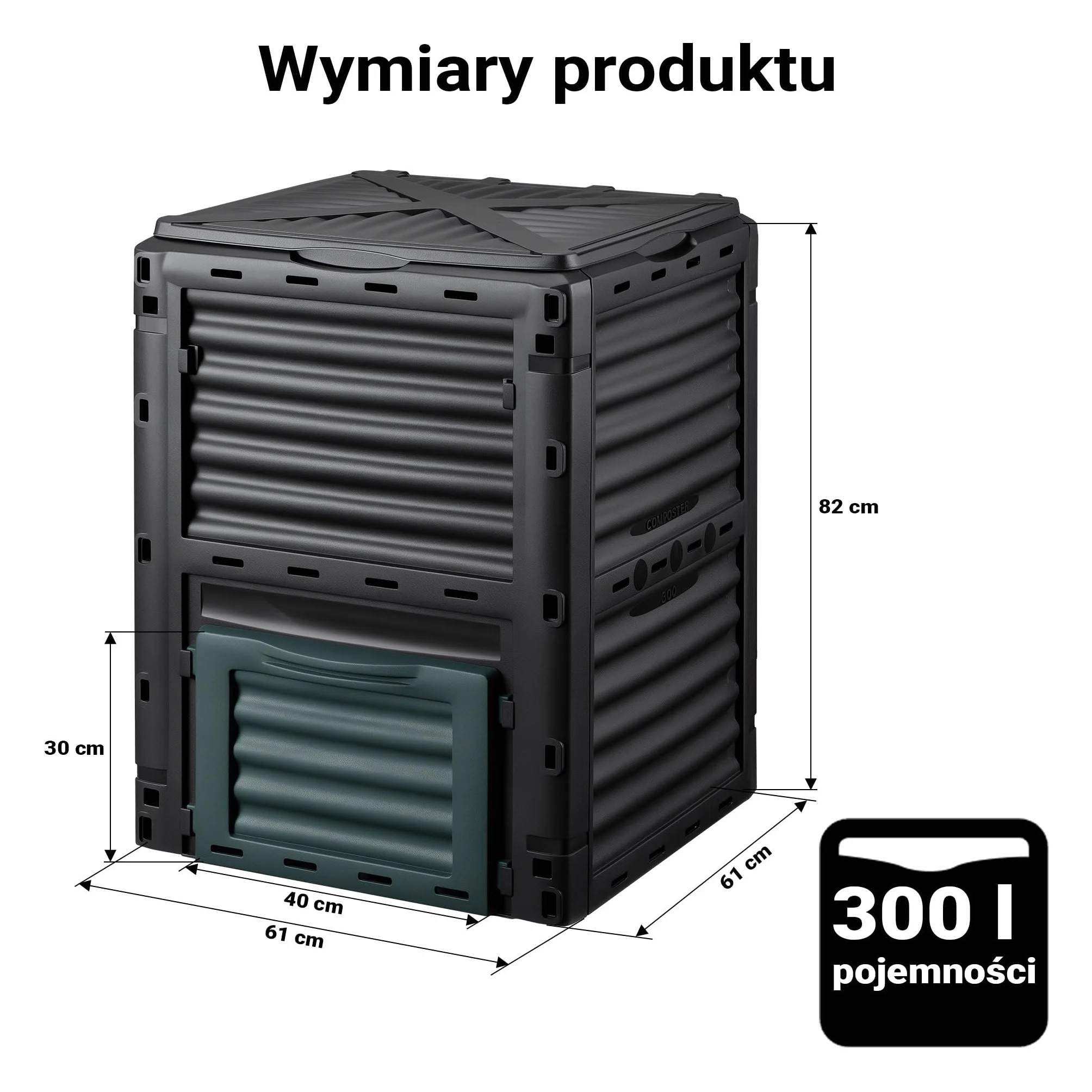 Wiltec Kompostownik ogrodowy modułowy 300 l o wymiarach 61 x 61 x 82 cm, plastikowy kompostownik na odpady organiczne, z pokrywą i klapą do opróżniania