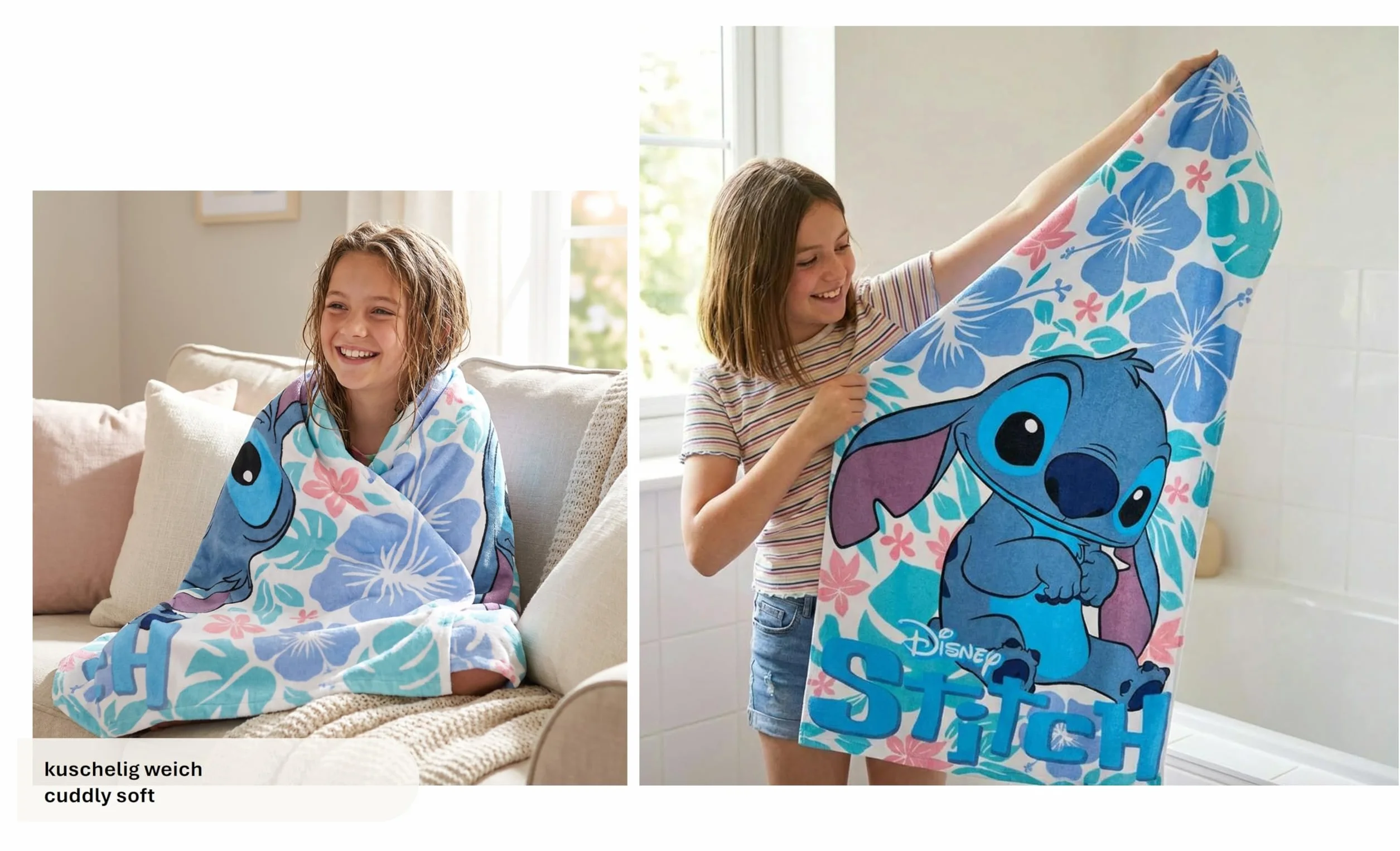 Theonoi Disney Lilo & Stitch Ręcznik plażowy dla dzieci, 70 x 140 cm, ręcznik kąpielowy z mikrofibry, chłonny i szybkoschnący, odporny na piasek, podróżny, ręcznik kąpielowy dla chłopców i dziewczynek