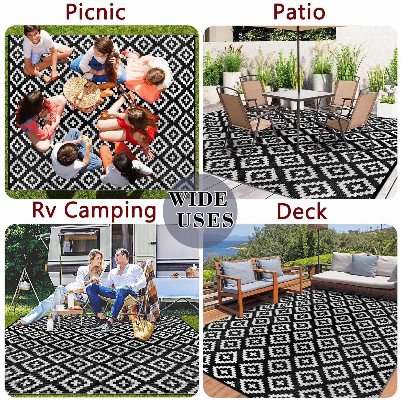 Homcomodar Dywan do użytku na zewnątrz, do patio, 180 x 270 cm, tworzywo sztuczne, słomkowy, odporny na działanie promieni UV, mata kempingowa, wodoodporna, dwustronna, na grilla, piknik, balkon,