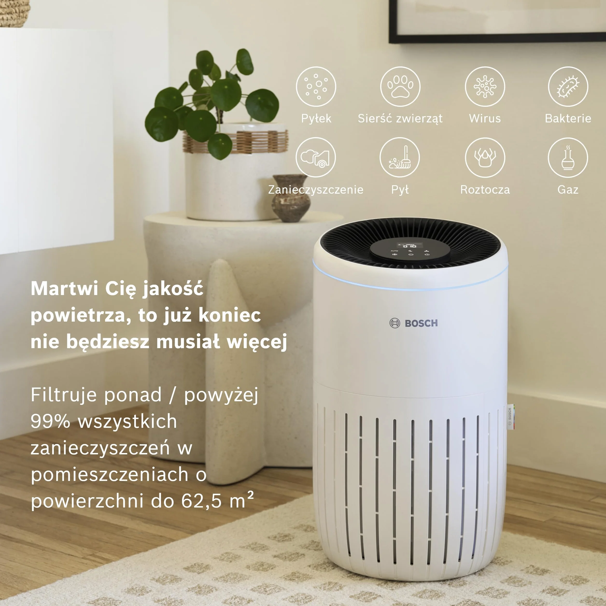 Bosch Air 4000 Oczyszczacz Powietrza, 62,5 m², 300 m³/h, < 25 dB(A), filtr, tryb automatyczny