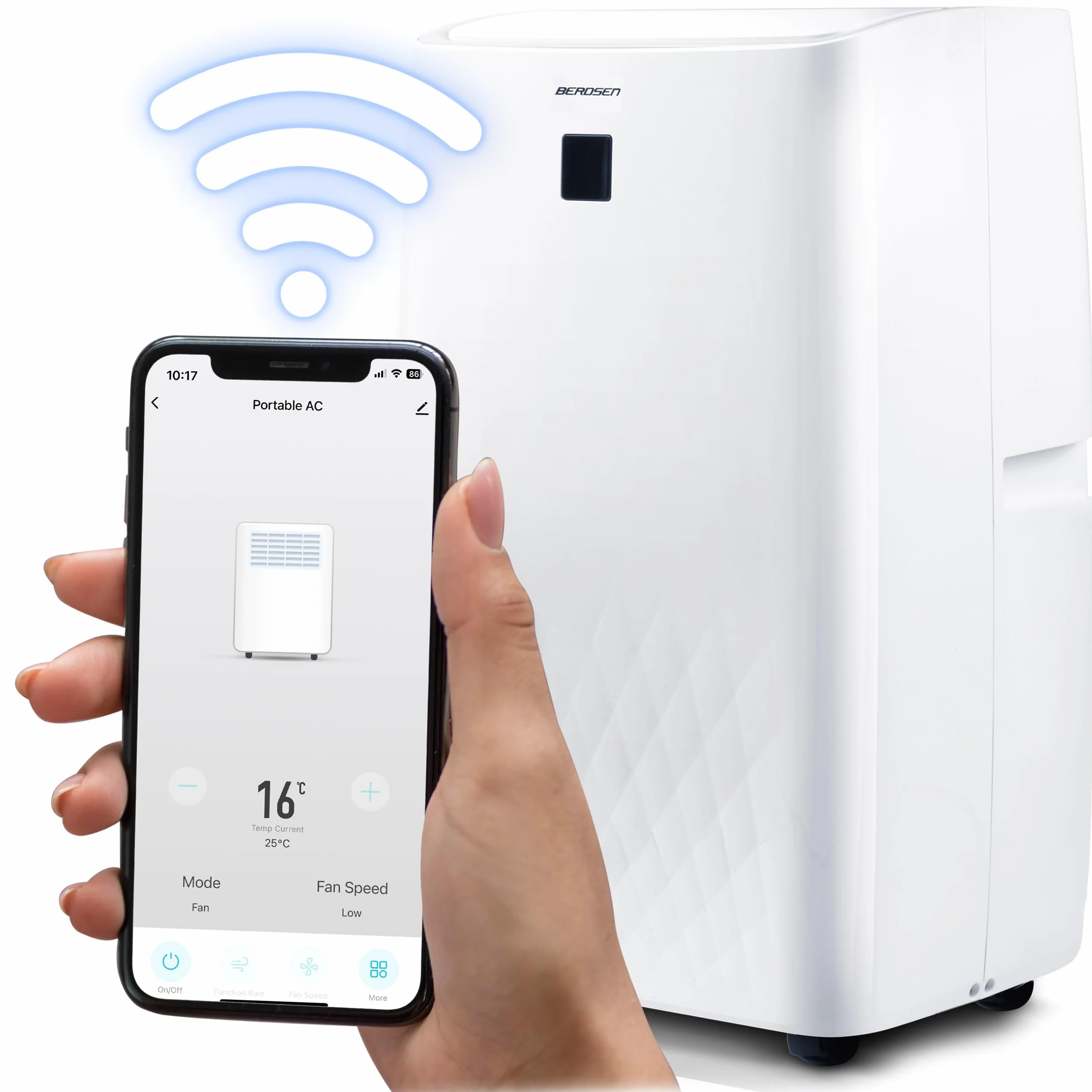 Berdsen Klimatyzator Przenośny 5w1 z Funkcją Grzania Osuszania 14000 BTU 34l/24h WiFi Biały