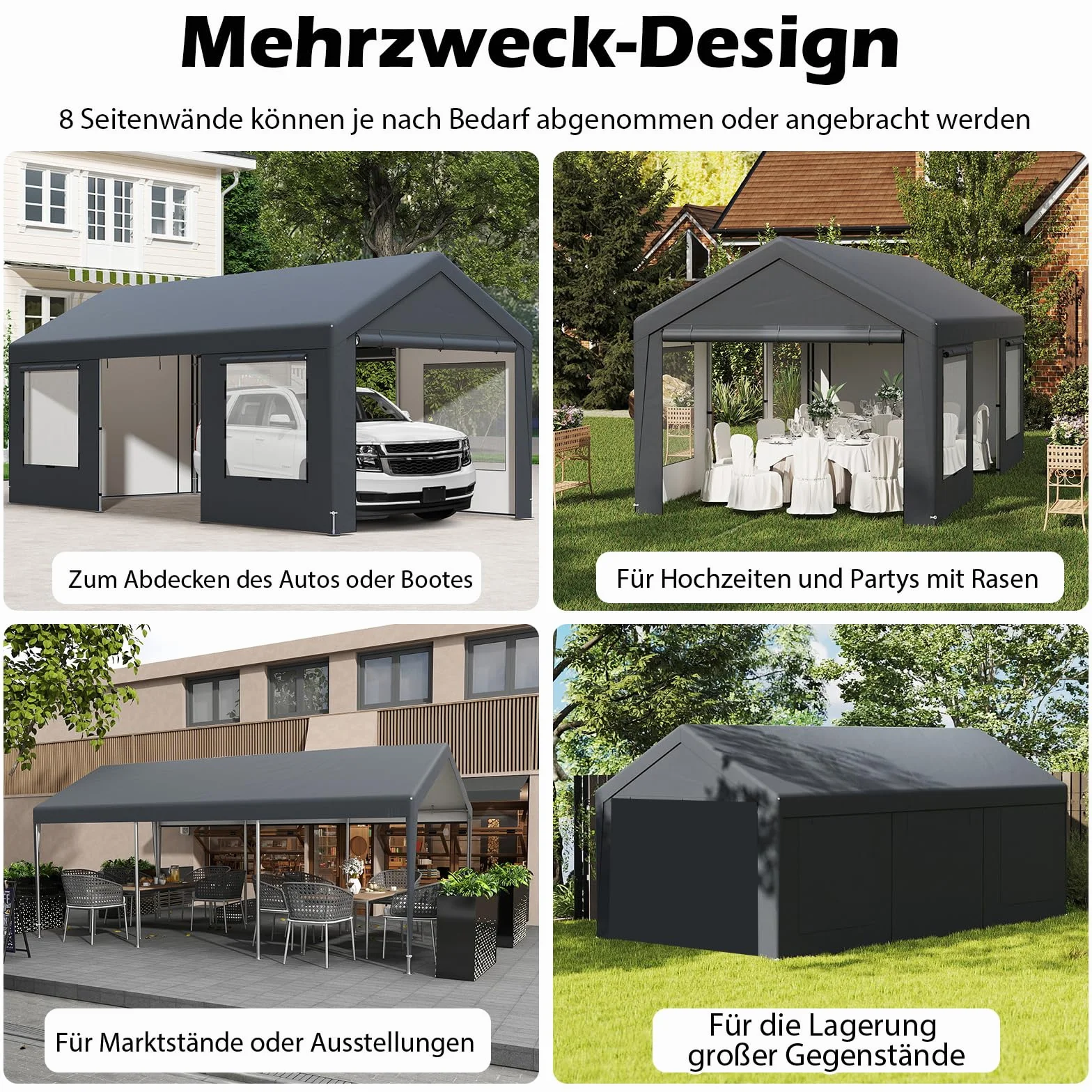 COSTWAY Garaż namiotowy, wiata 595 x 300 cm, garażowy z 8 zdejmowanymi ściankami bocznymi, drzwiami zwijanymi i wentylowanymi oknami, wiklinowy, magazynowy, zadaszenie garażowe