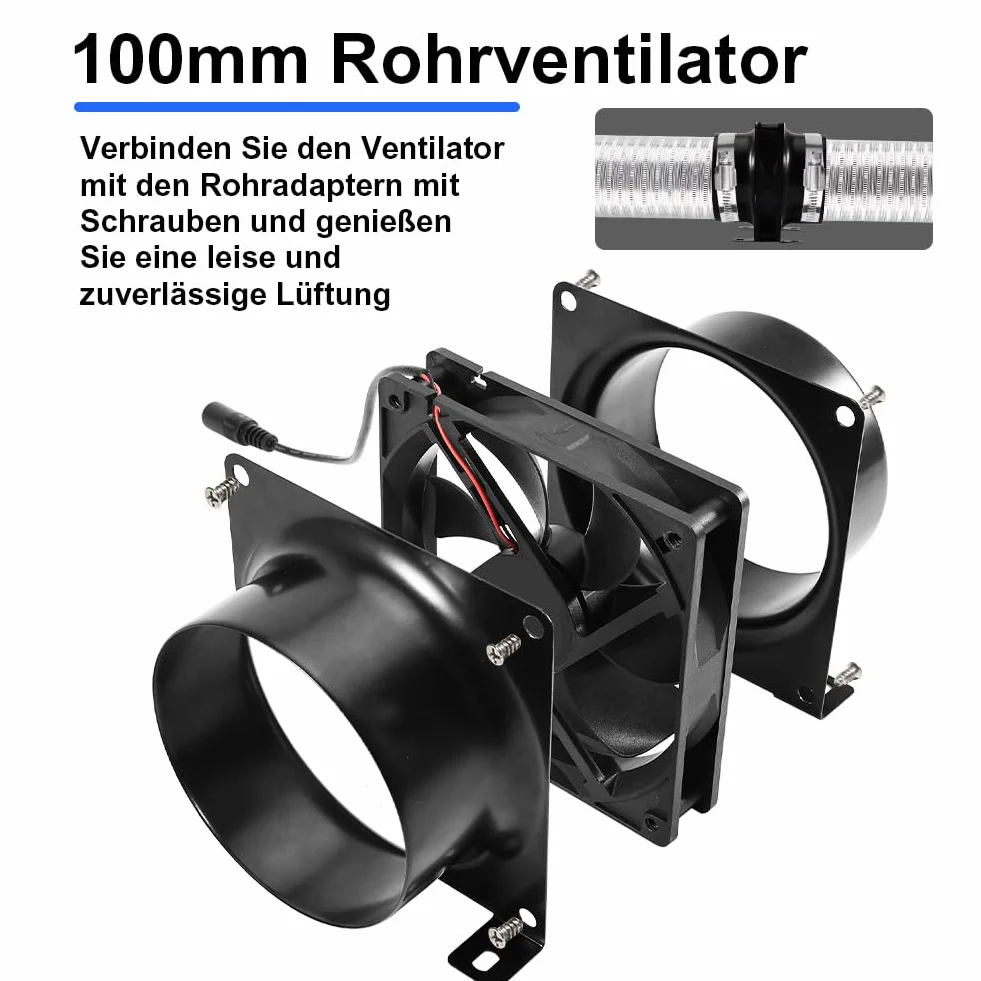 Wentylator rurowy 100 mm z regulatorem prędkości obrotowej – wentylator rurowy regulowany – wentylator osiowy z wtyczką EU, adapter kanałowy, siatka do namiotów uprawnych, szklarni, ogrodu