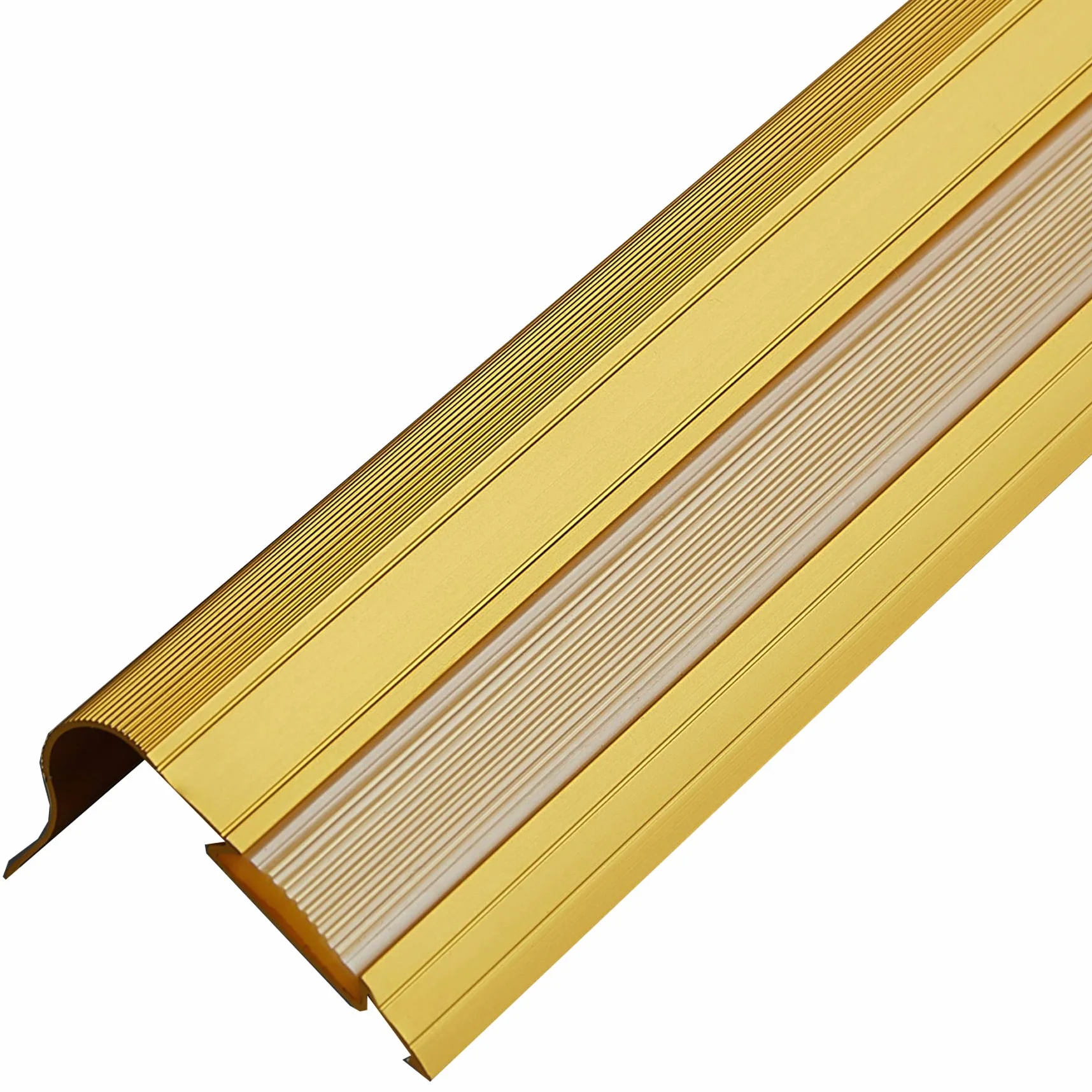 Narożnik schodów, krawędź schodów, z gumową wkładką, aluminium, kątownik 30 x 45 mm, kolor złoty, długość 1340 mm, samoprzylepny, łatwy montaż