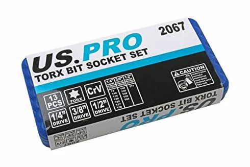 US PRO B2067 13 szt. zestaw gniazd bitowych Torx T8-T70 + etui do przechowywania
