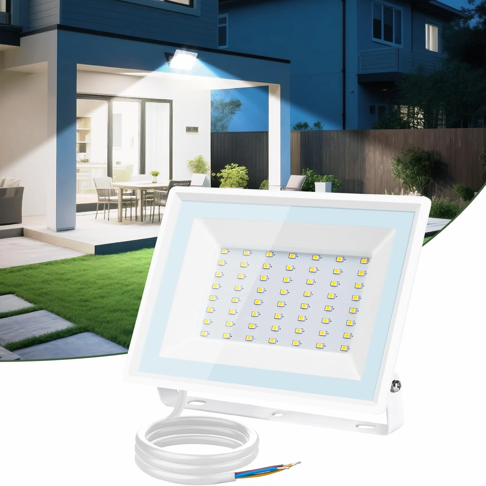 Aigostar - 50 W reflektor zewnętrzny LED, 4300 lm reflektor LED, wodoodporna lampa zabezpieczająca IP65, oświetlenie zewnętrzne 6500 K, do ogrodu, na patio, do garażu itp