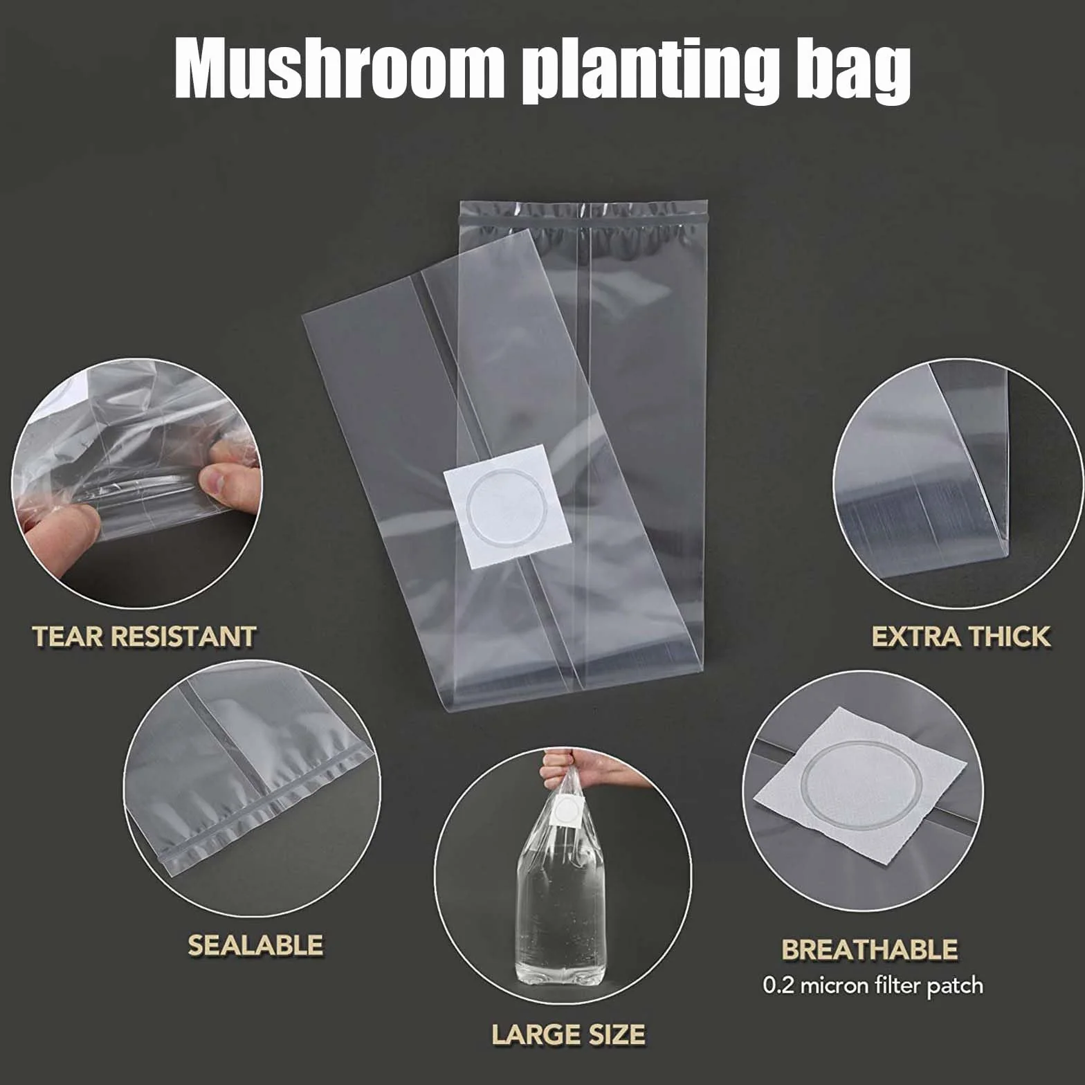 30 sztuk worków do uprawy grzybów: 32 x 50 cm, worek do uprawy grzybów PP z filtrem 0,2 mikrometra, Mushroom Spawn Grow Bag do grzybów shiitake, enoki, boczniaków itd.