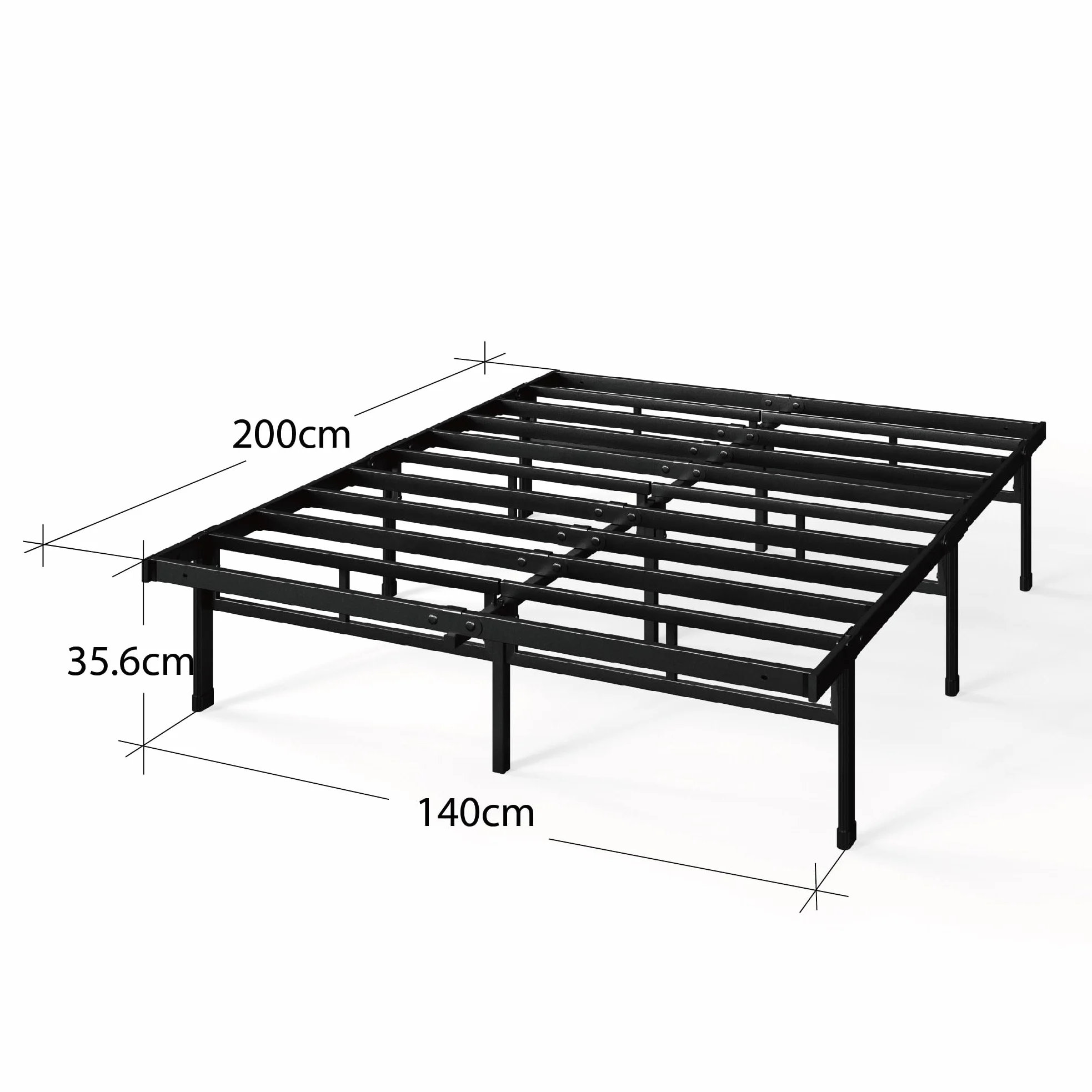 Zinus Justin łóżko 140 x 200 cm – wysokość 36 cm z miejscem do przechowywania pod łóżkiem – metalowa platforma – czarne