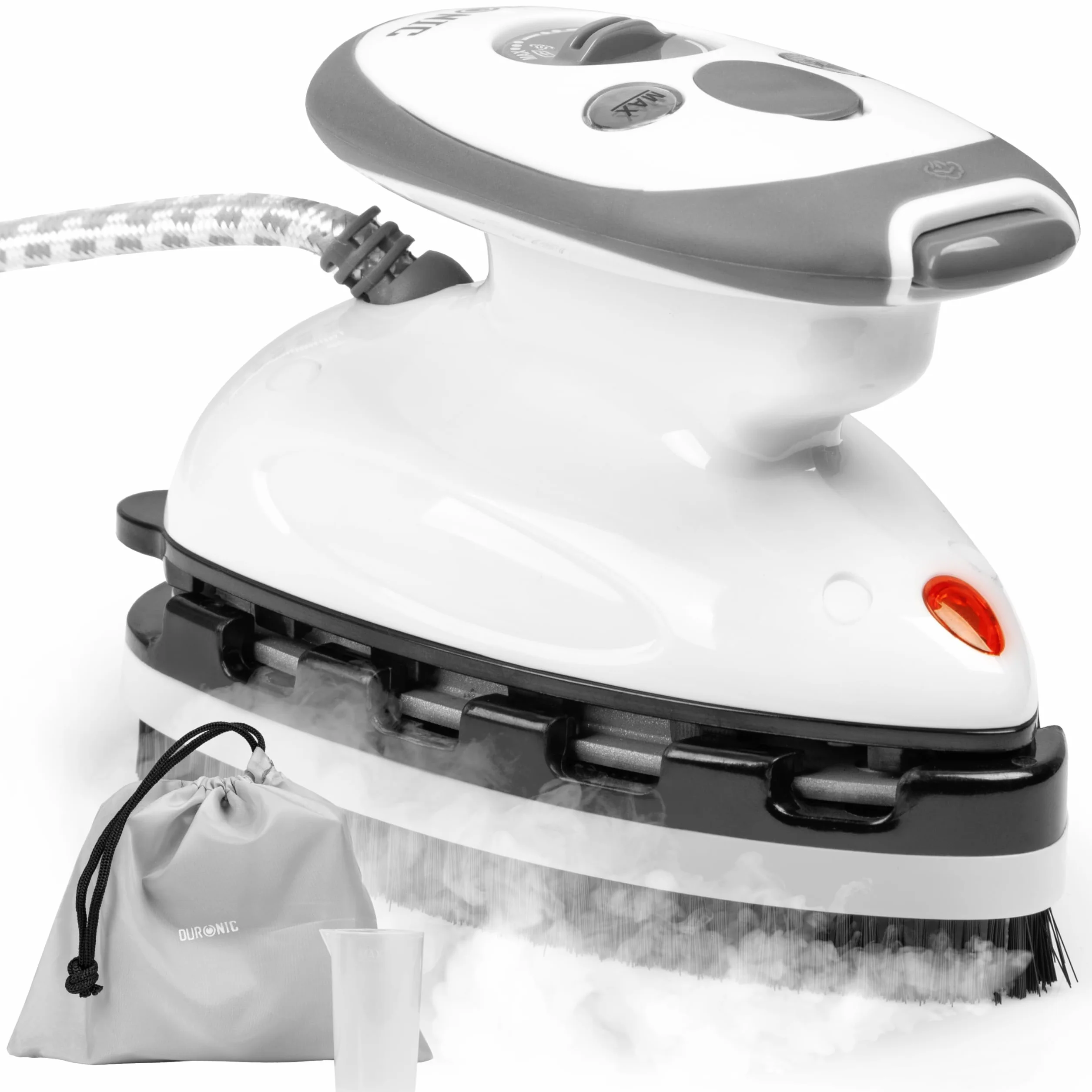 Duronic SI2 Podróżne żelazko parowe 375W | Lekkie i kompaktowe 762 g | Nieprzywierająca podeszwa | Zbiornik 50 ml | Z szczotką i kieszenią do przenoszenia