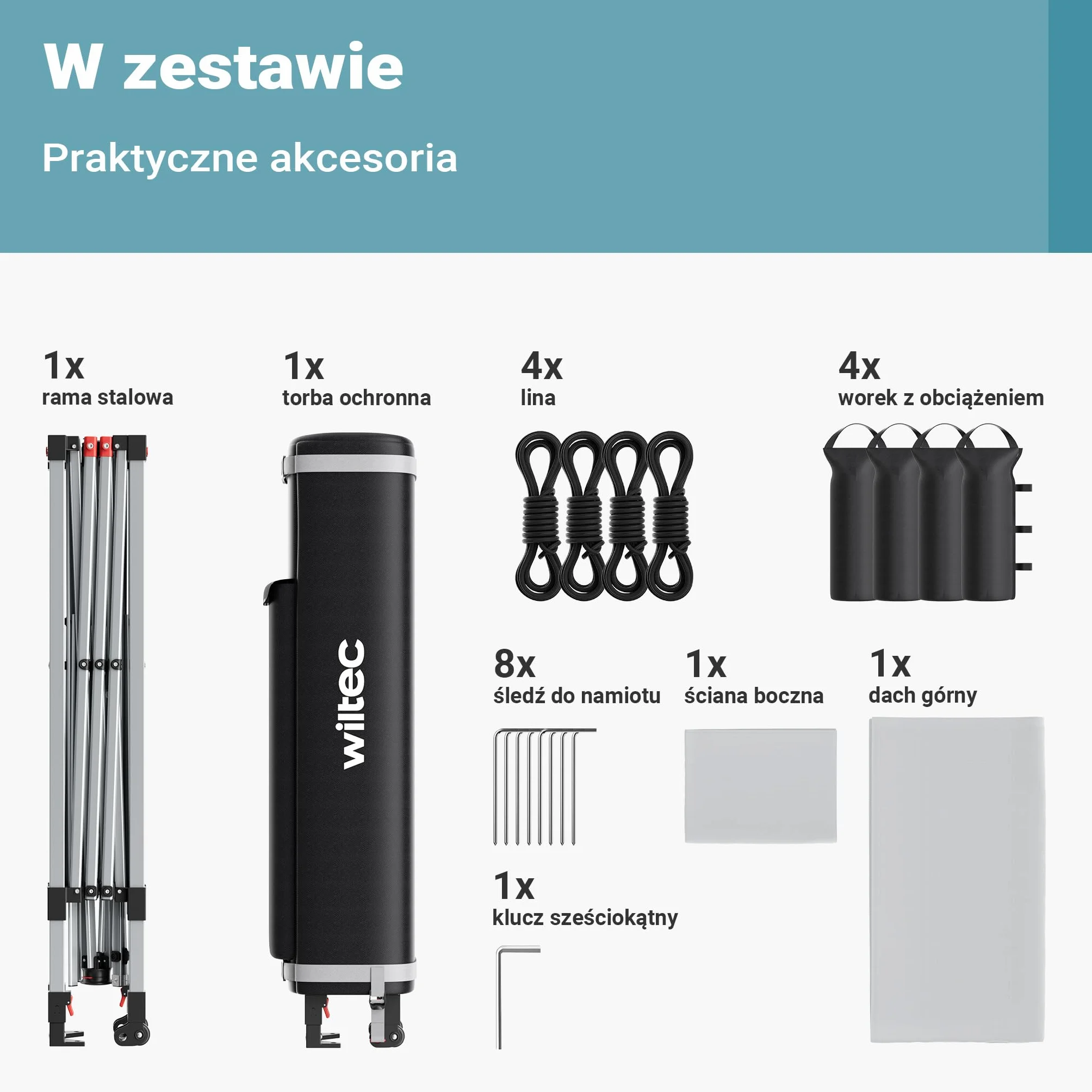 Wiltec Pop-up Pawilon imprezowy składany namiot ogrodowy handlowy ze ścianą biały 3x3m z kołami