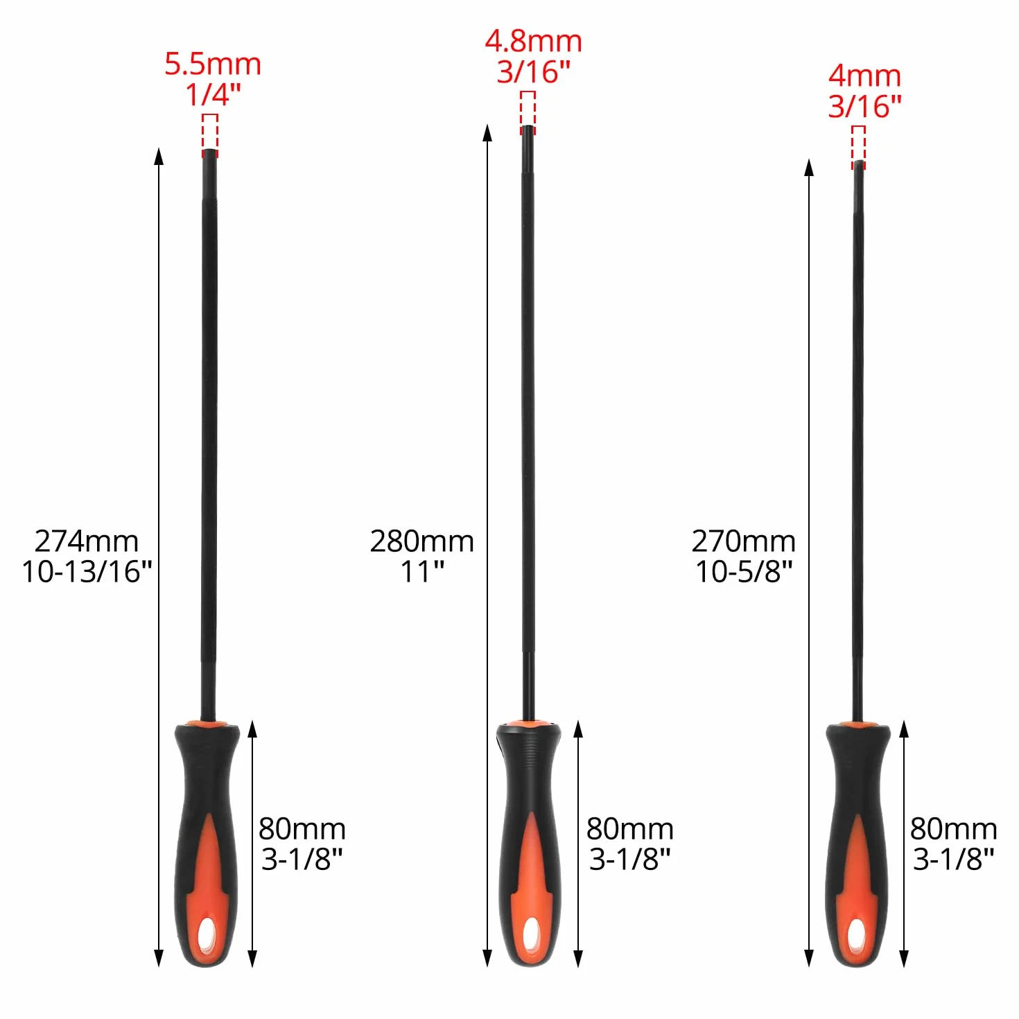 QWORK® Ostrzałka do pił łańcuchowych, 4,0 mm, 4,8 mm, 5,5 mm, ostrzałka łańcuchowa ze stali węglowej, okrągłe pilniki do konserwacji łańcucha piły łańcuchowej, 3 szt