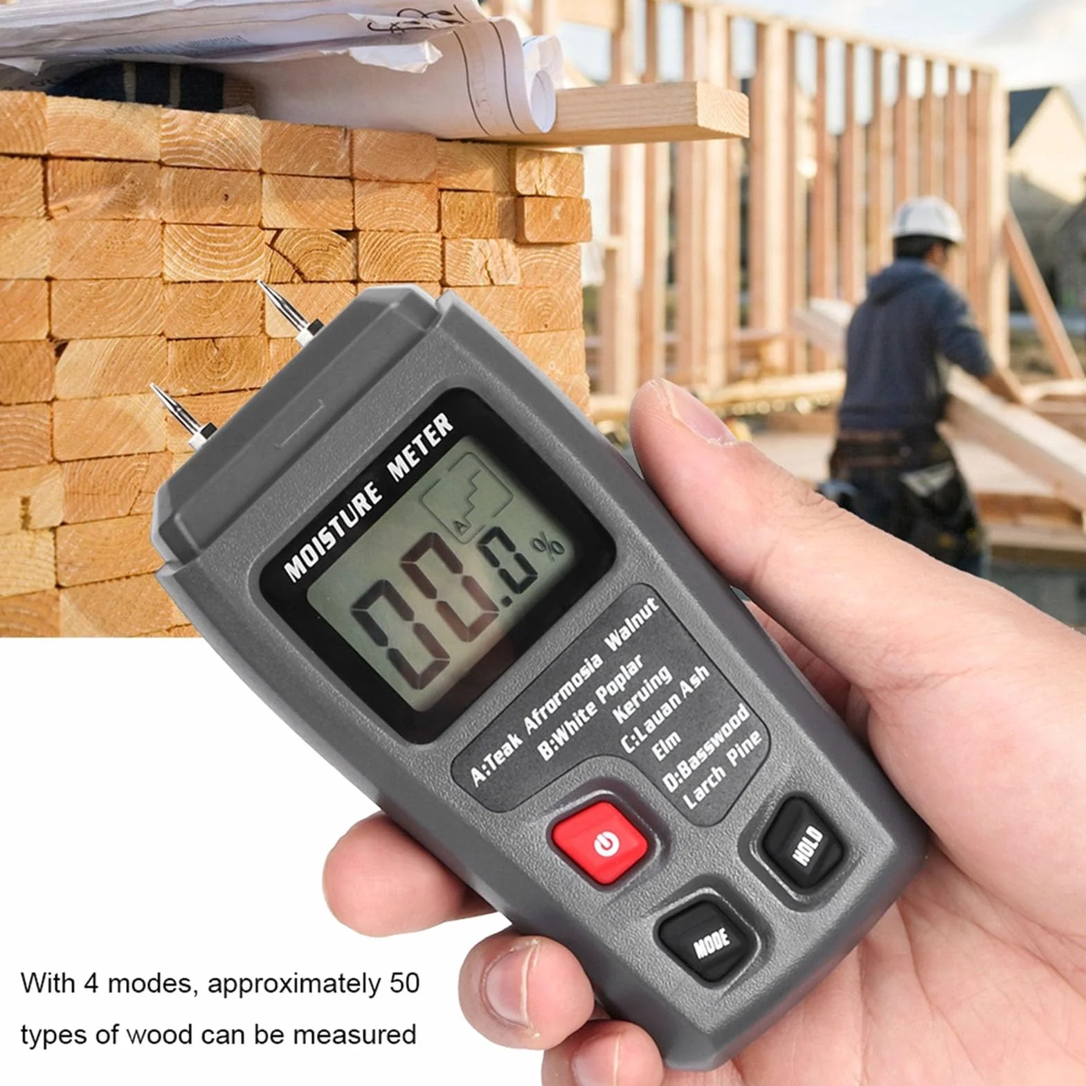 Generic Detektor Wilgoci Drewna Dokładny Cyfrowy Tester Wilgoci LCD do Orzecha Różanego Drzewo Kauczukowe 0-99,9% Czujnik Higrometru do Obróbki Drewna