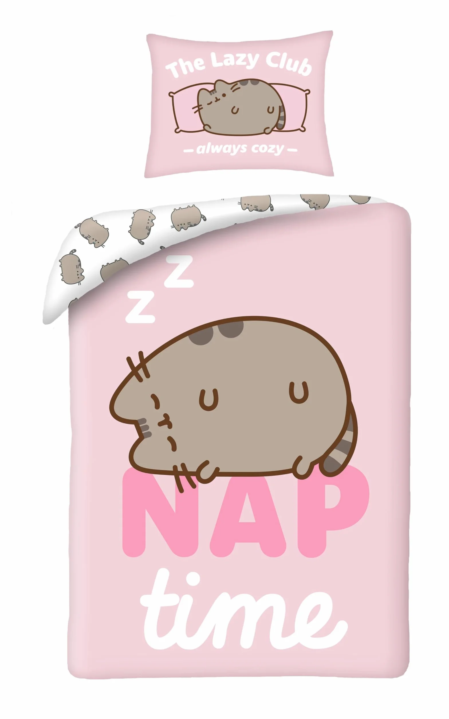 Halantex PUSHEEN NAP TIME zestaw pościeli z motywem kota – poszewka na kołdrę 140 x 200 cm z poszewką na poduszkę 70 x 90 cm – mikrofibra – różowy