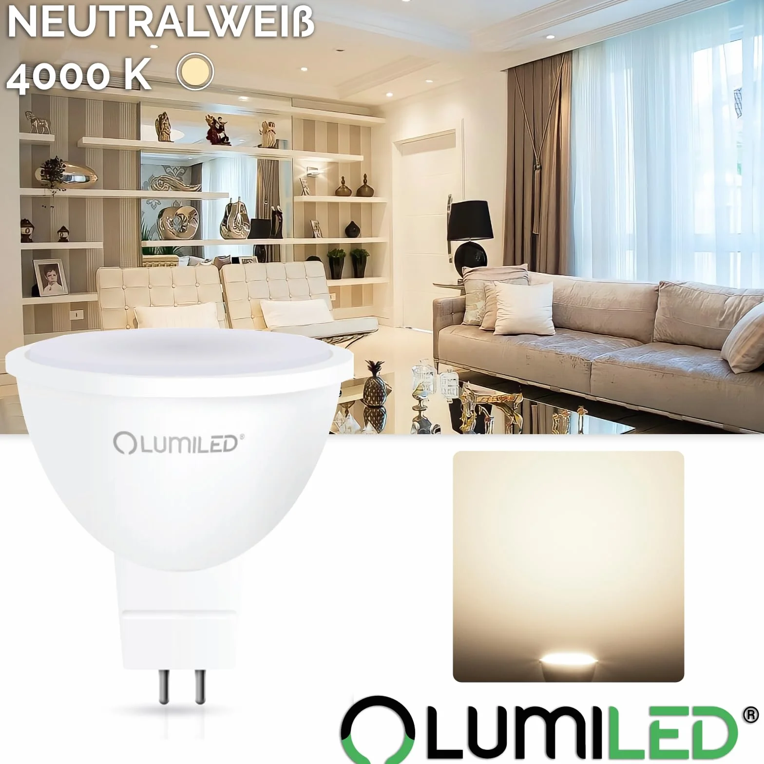 10x Żarówka LED GU5.3 Reflektor MR16 6W = 50W 580lm 4000K Neutralna 120° LUMILED