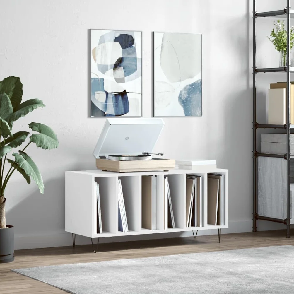 ShGaxin Szafka dyskowa Sklejka biała 100x38x48 cm, półka CD, gramofon, szafka na płyty, szafka winylowa, szafka gramofonowa - 831748