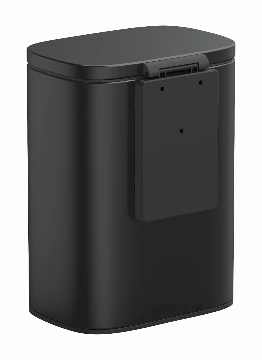 WENKO Sare ścienny kosz na kosmetyki 5 l, kosz na śmieci z pokrywką i wolnoopadającym Easy-Close, wiadro łazienkowe z lakierowanej stali do mocowania bez wiercenia, 21,5 x 29,5 x 19 cm, czarny matowy