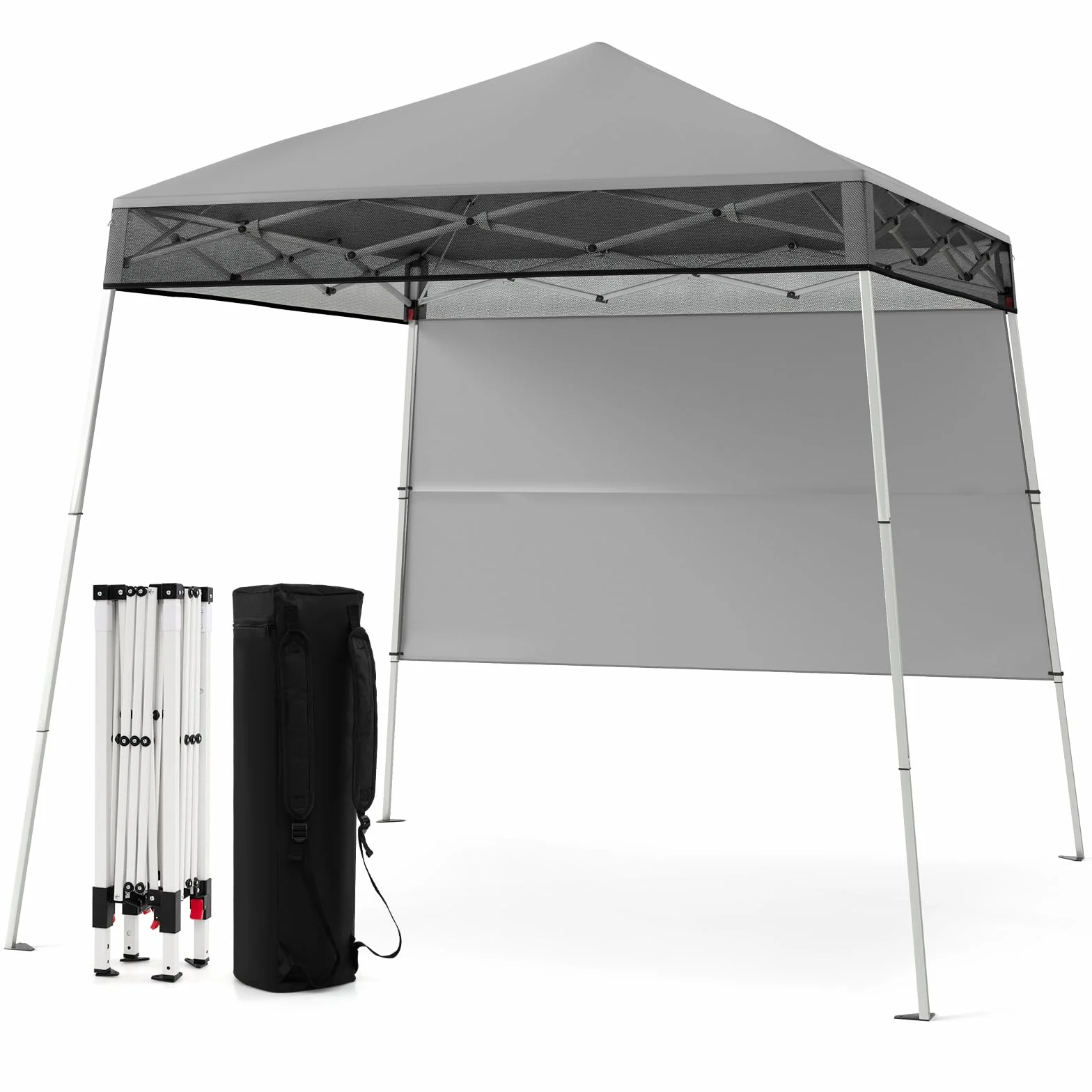 COSTWAY Pawilon składany typu pop-up, 2 x 2 m, z regulacją wysokości, ze ścianą boczną i hakami podłogowymi, wodoszczelny i chroniący przed słońcem, namiot imprezowy z torbą, pawilon ogrodowy do