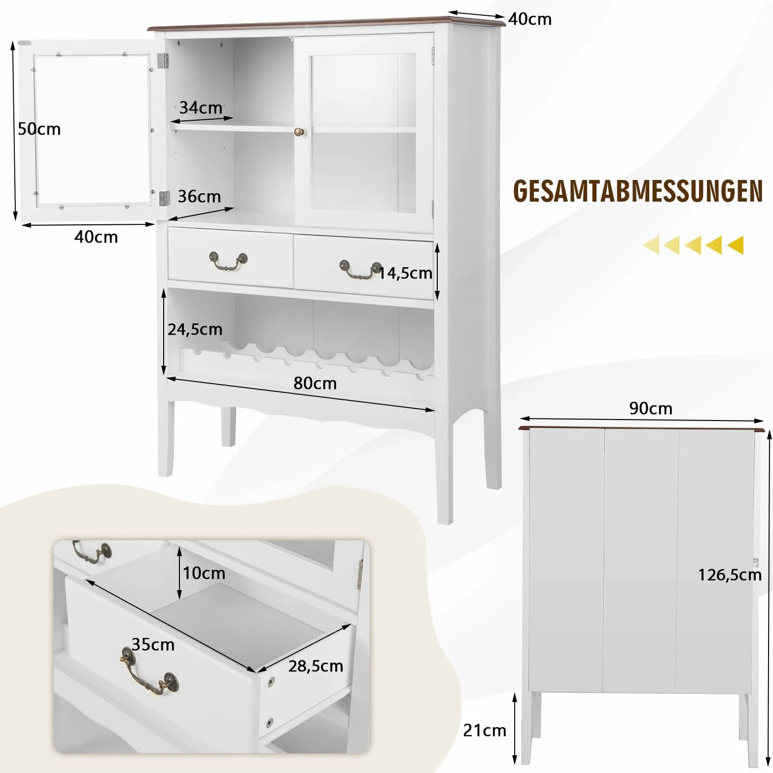COSTWAY Szafka na wino 90 x 40 x 126,5 cm biała drewnopochodna