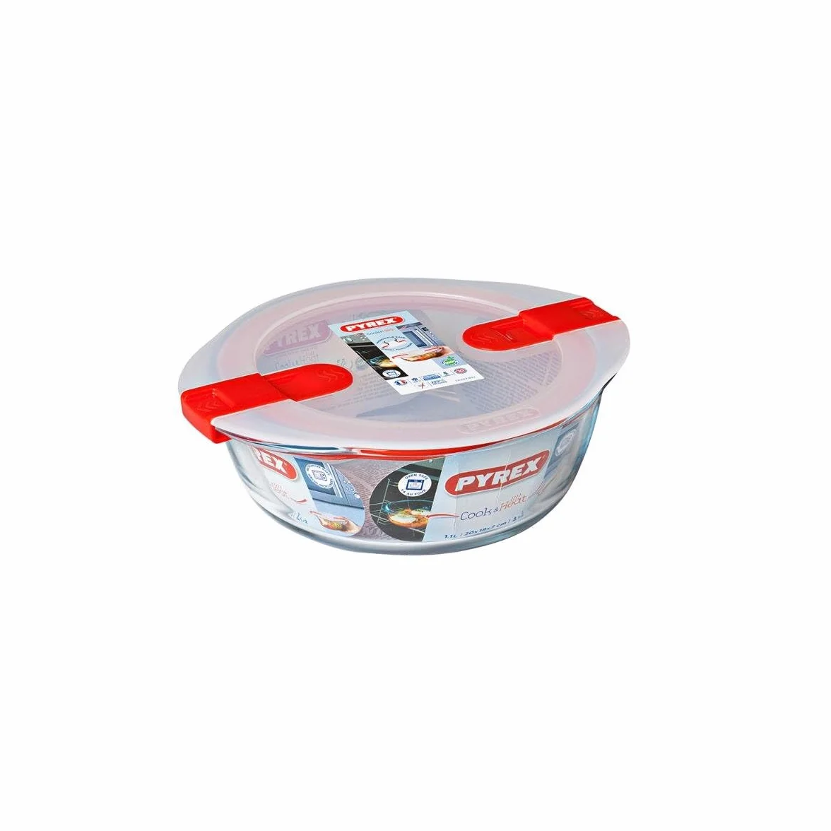 Pyrex 207PH00 Cook & Heat okrągły szklany pojemnik na żywność z pokrywką