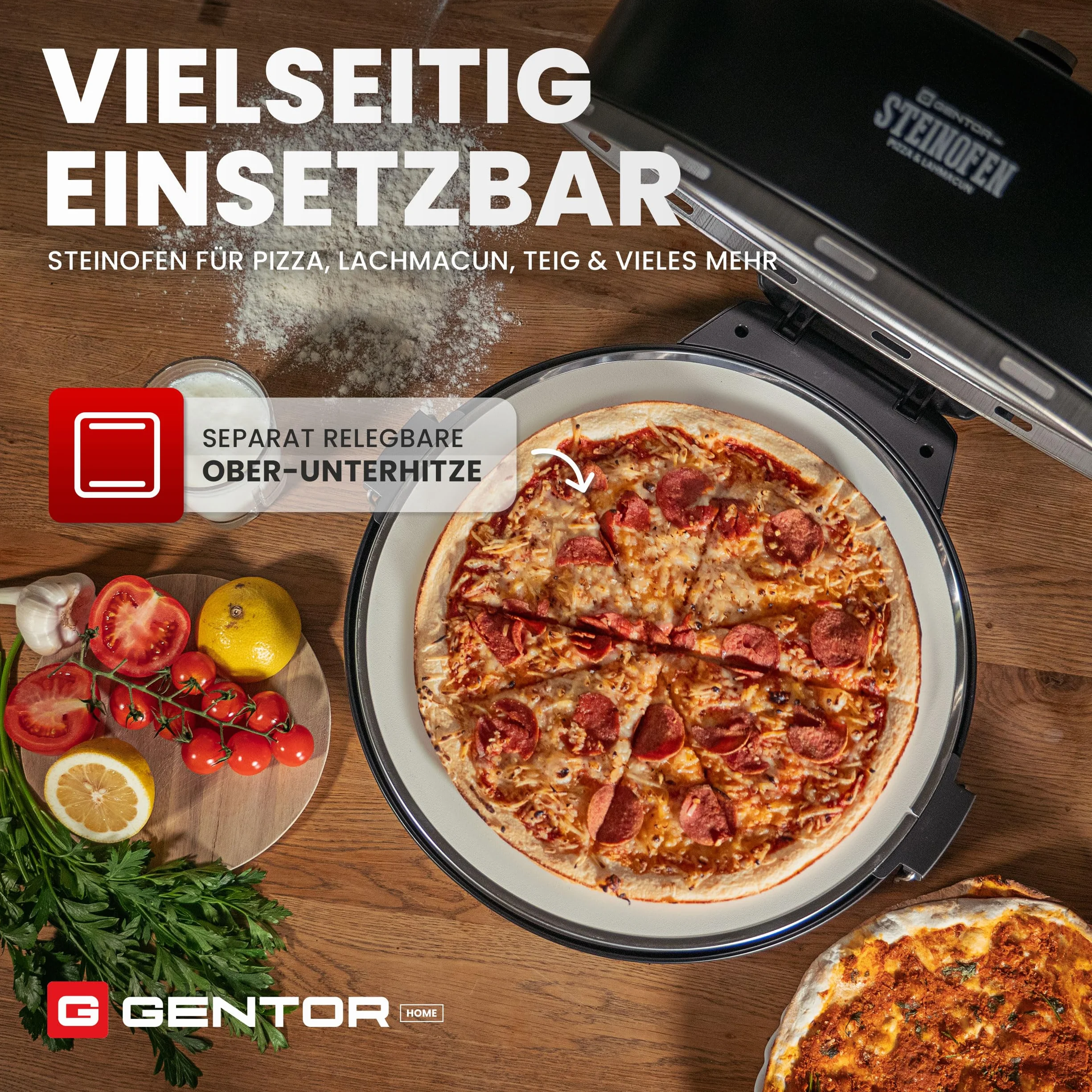 Elektryczny piec do pizzy z kamieniem i okienkiem, 1600 W, do 400°C, do domu i na zewnątrz, z grzałkami górną i dolną
